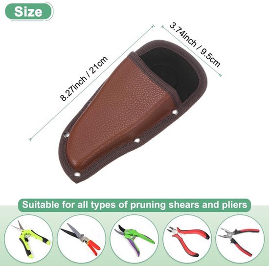 M METERXITY Hoes voor tuinschaar, draagbare PU-lederen schaarhoes, tanghouder voor riem, snoeischaar, leren hoes voor handsnoei/snoeischaar/clipper [rood-bruin] — afbeelding 5