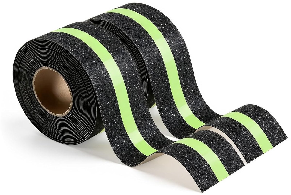 Fosforescerend anti-slip tape, zelfklevend, 2 rollen van 5 m x 50 mm, ideaal voor trappen, treden en donkere ruimtes, verhoogt veiligheid en zichtbaarheid