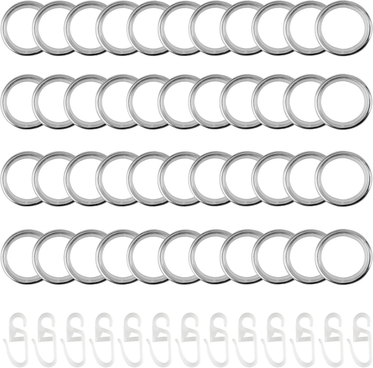 40 metalen gordijnringen van 30mm met haken, ideaal voor gordijnen, douchegordijnen en raambekleding, 40 stuks met clips en accessoires
