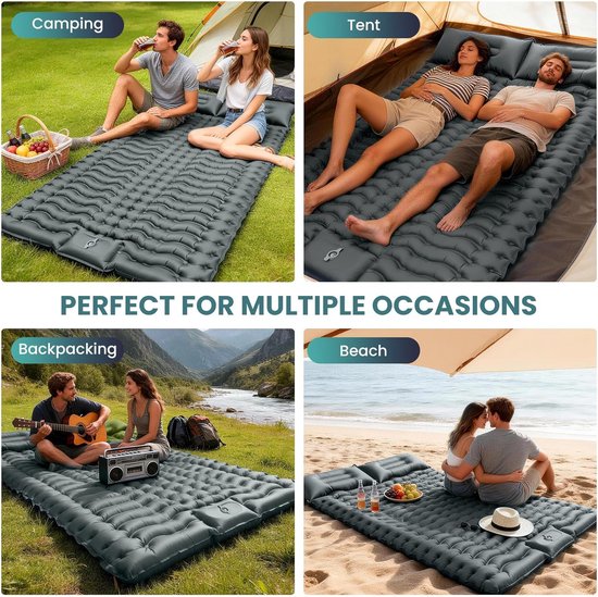 Dubbele Campingmat - Slaapmat Luchtbed - Kamperen Buiten - Zelfopblazend Voetpomp - 192x125x10 cm - Grijs — afbeelding 4