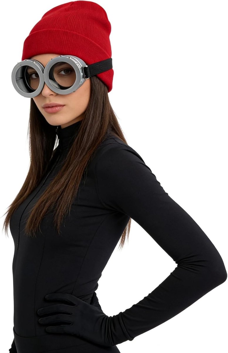 3-delige kostuumaccessoires set voor volwassenen met vintage steampunk brillen, gele gebreide mutsen en zwarte handschoenen voor Halloween en verkleedpartijen