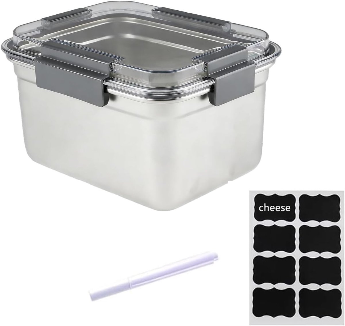 Koelbox voor Kaas 2000ml van 304 RVS met Transparant Deksel en Sluiting - Ideaal voor het Bewaren van Kaas en Vleeswaren in de Koelkast, Vers en Langdurig Bewaren