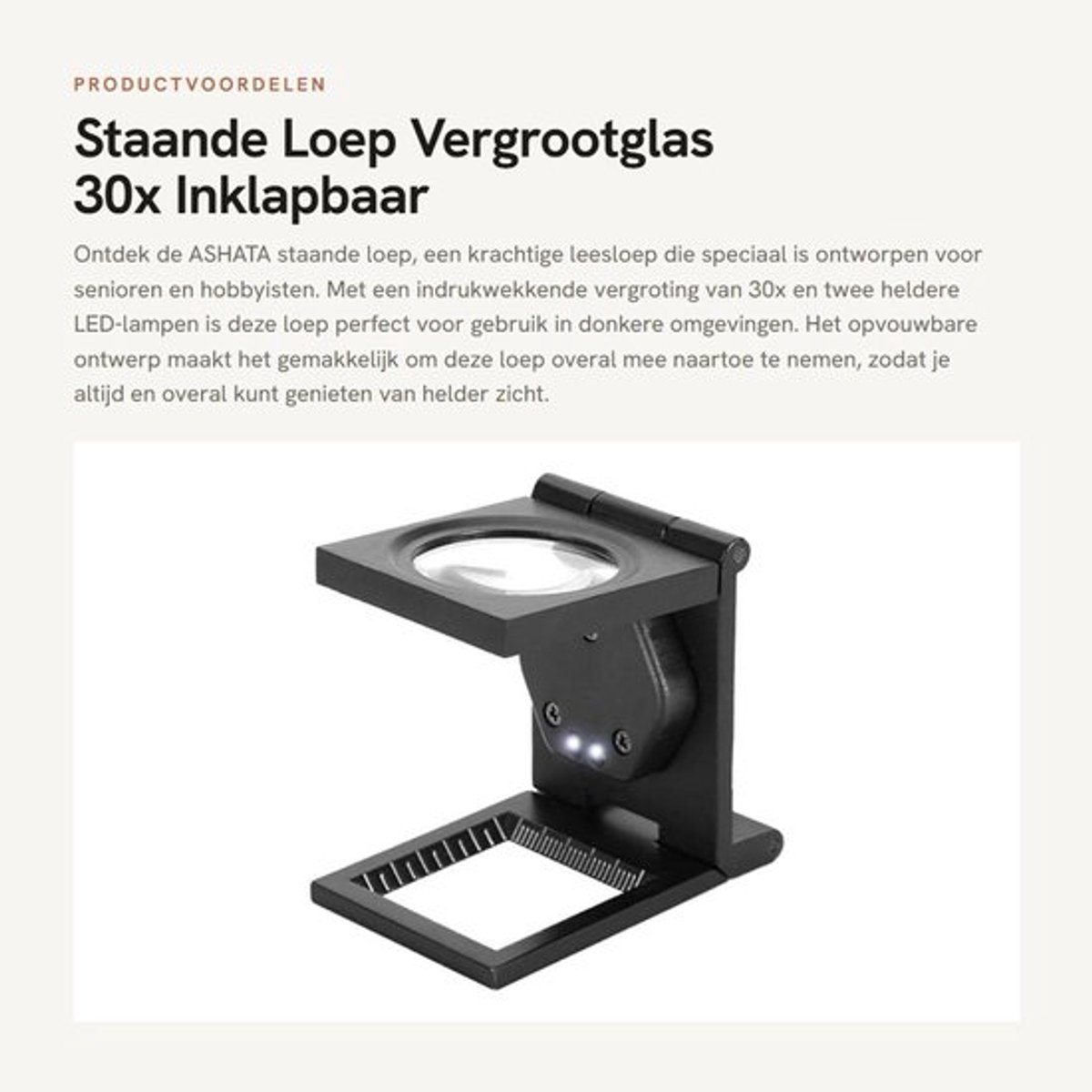 Staande Loep - Vergrootglas 30x - Inklapbaar en Draagbaar - Zwart - Met LED Verlichting - Ideaal voor Senioren en Handwerk