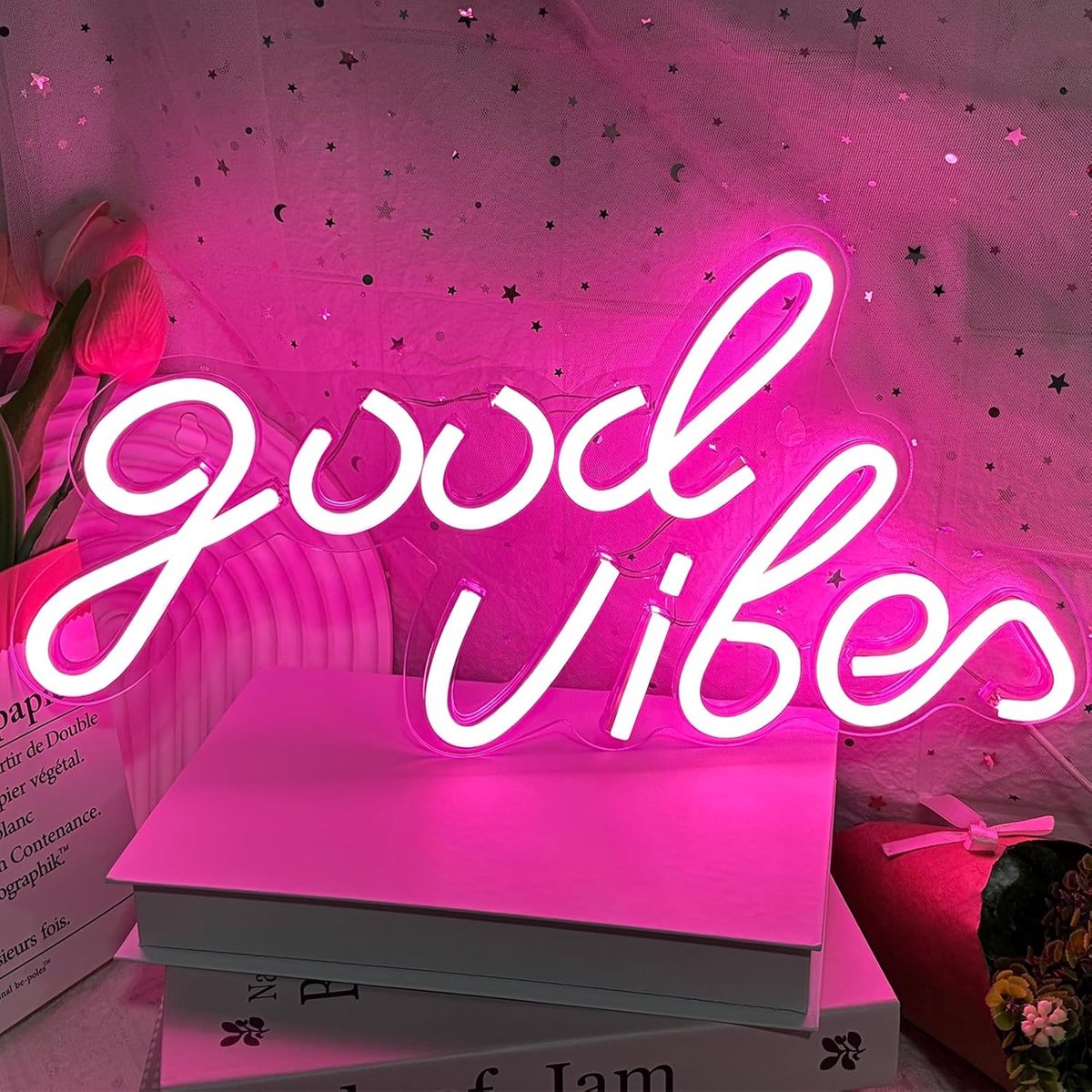 SnelShoppen - Good Vibes Neon Sign LED Neon Licht voor Wanddecoratie - Art Decoratie Letter Neon Licht voor Slaapkamer, Verjaardagsfeest, Bruiloft, Va