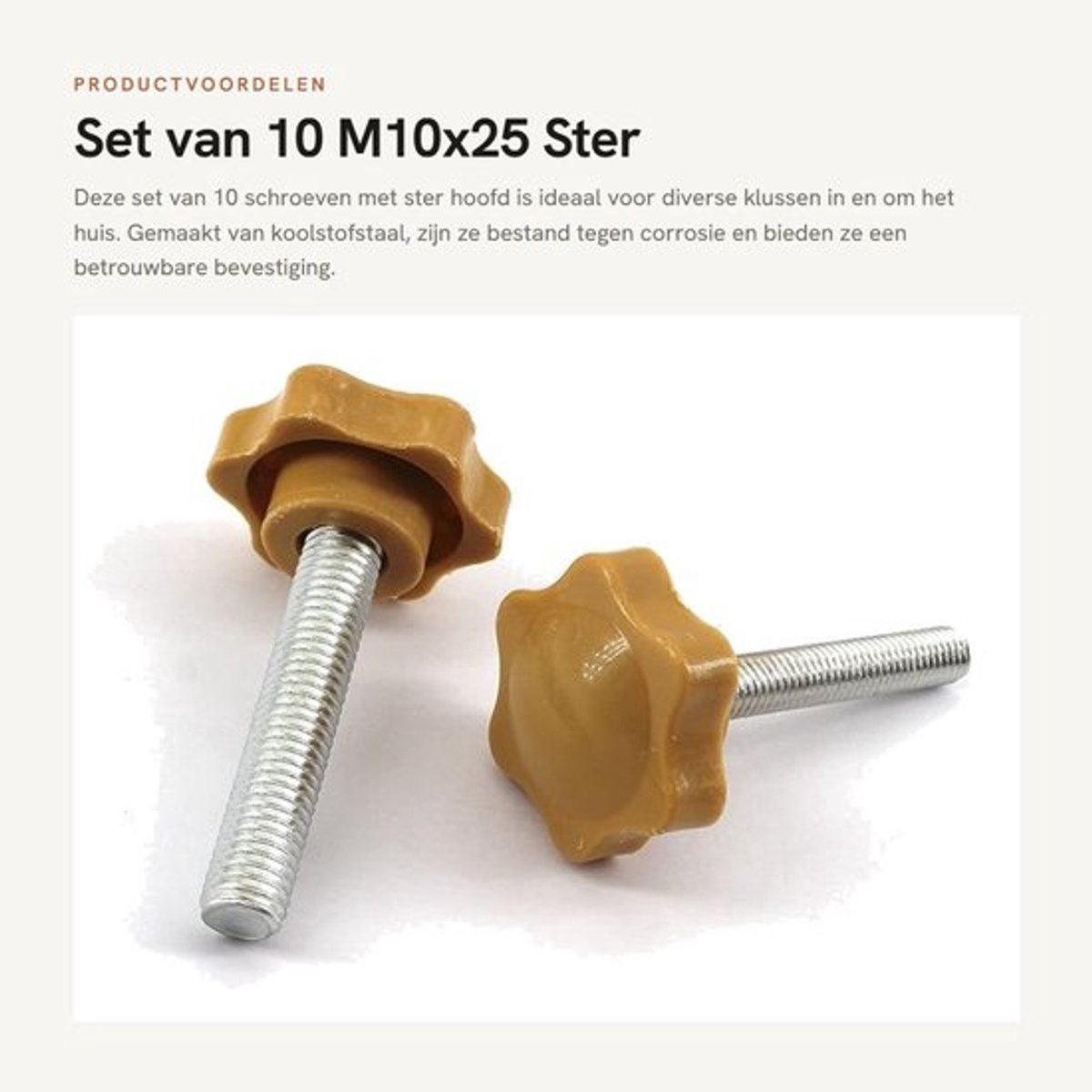 Schroef 10 Stuks - Ster Hand Aandraaiknop - Koolstofstaal - Anti-corrosie - M10x25 - Eenvoudige Installatie - Handgreep