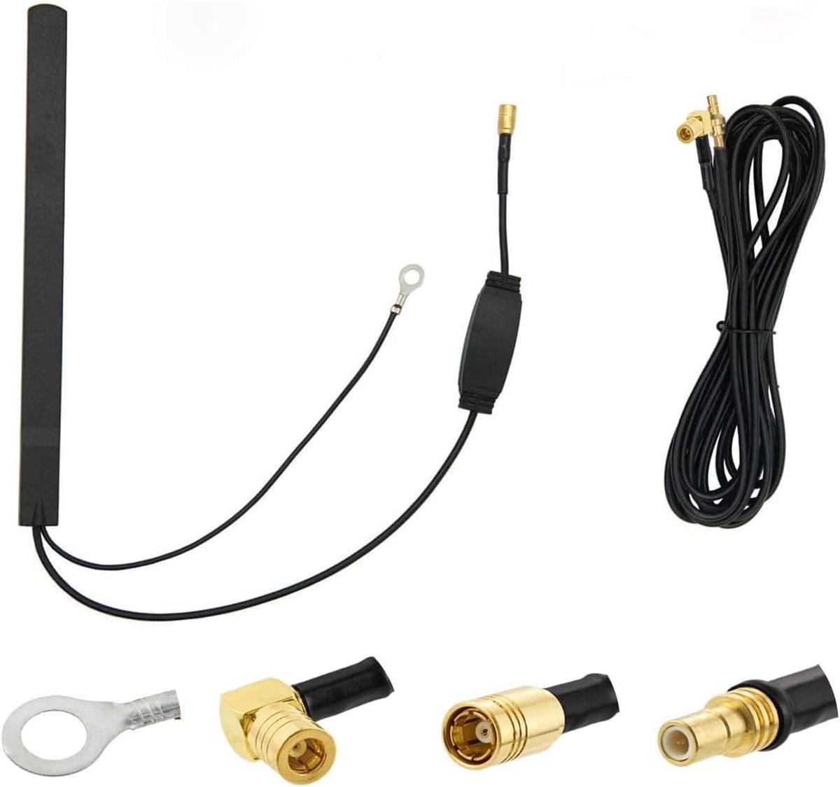 SnelShoppen - DAB DAB+ Auto Antenne Signalverstärker 15dBi SMB Adapter Glashouder 3.5m RG174 Kabel Zwart voor Autoradio