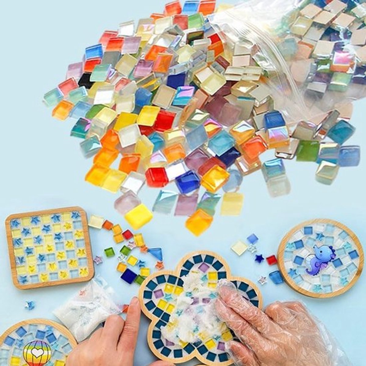 450 Stuks 400g Gemengde Kleur Kristal Mozaïek Tegels, Mozaïektegels Mozaïek Glasstukken Gemengde Kleur, Glasmozaïek, Voor Art Craft En Woondecoratie