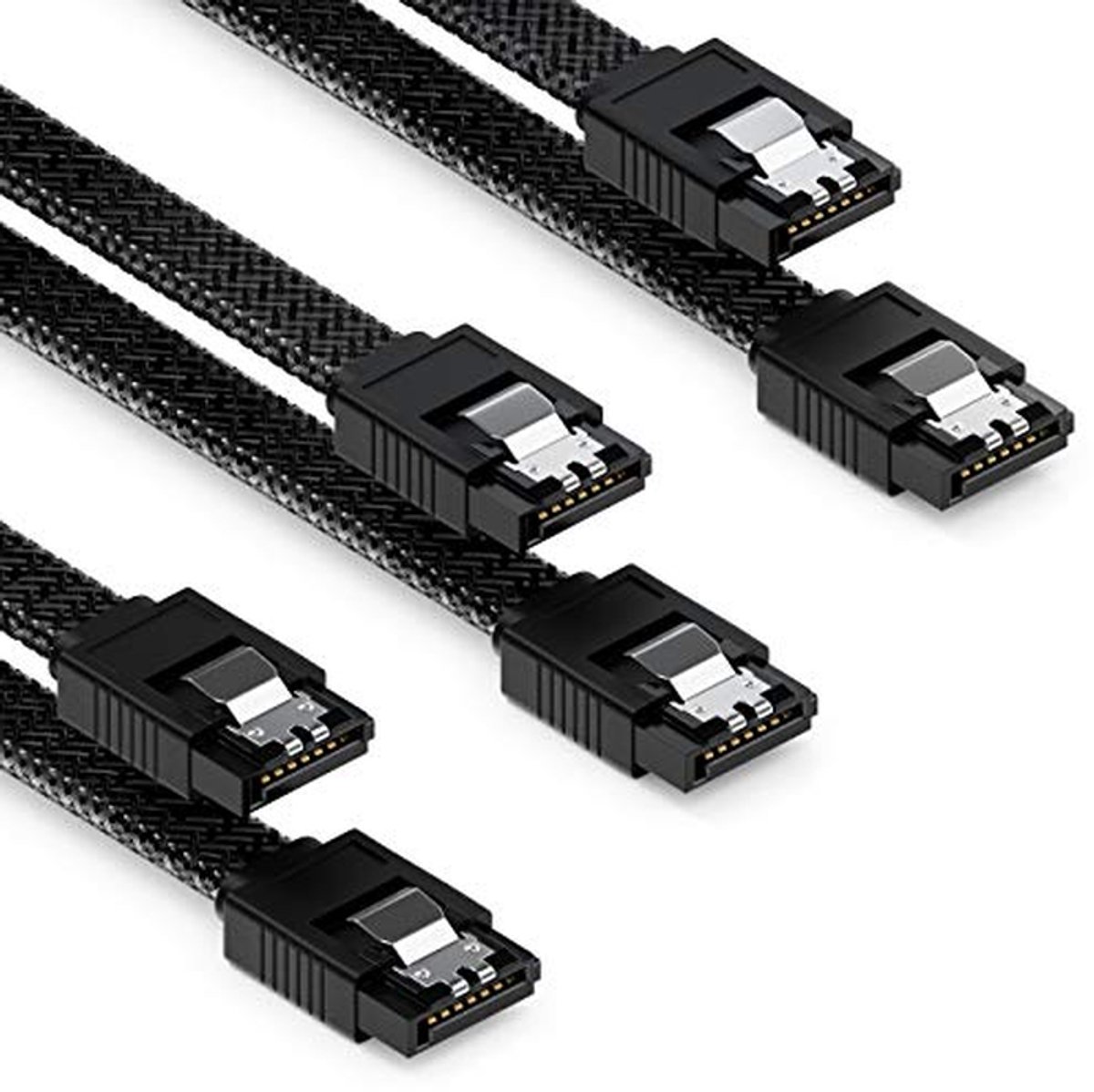 SATA 3 Kabel Set - Datakabel Seriële ATA - Computer Aansluiten - Nylon Schede Vergrendeling - 30 cm - Zwart
