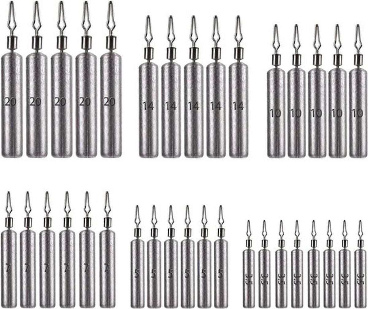 Visgewichten 30 Stuks - Hengelaccessoireset - Drop-shot/Druppel-shot - Corrosiebestendig - Roestvrij Staal - Hoogwaardige Loodkwaliteit - Loodsinker