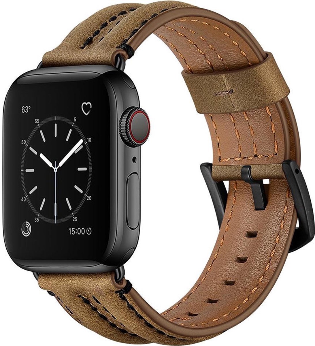 Stravo Premium Leren Bandje – Geschikt voor Apple Watch 42mm (Series 11/10), 41mm (Series 9/8/7), 40mm (Series 6/5/4, SE 3/2/1), 38mm (Series 3/2/1) – Vintage Horlogebandje van Leer met RVS Gesp – Geelbruin