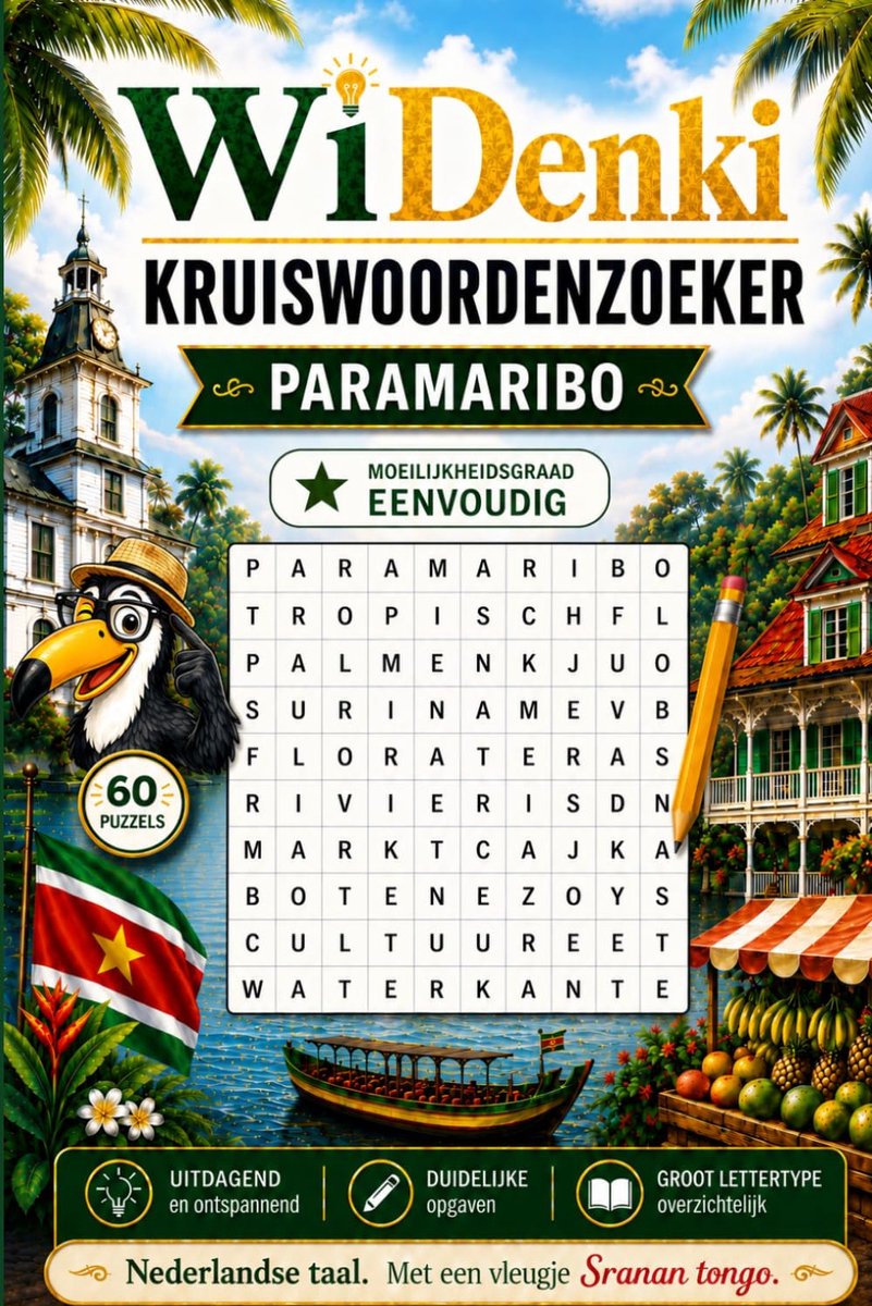 SnelShoppen - WiDenki Kruiswoordenzoeker - Puzzelboek vol Surinaamse verhalen, ontspannende kruiswoordpuzzels, 100 pagina's, ideaal voor volwassenen e