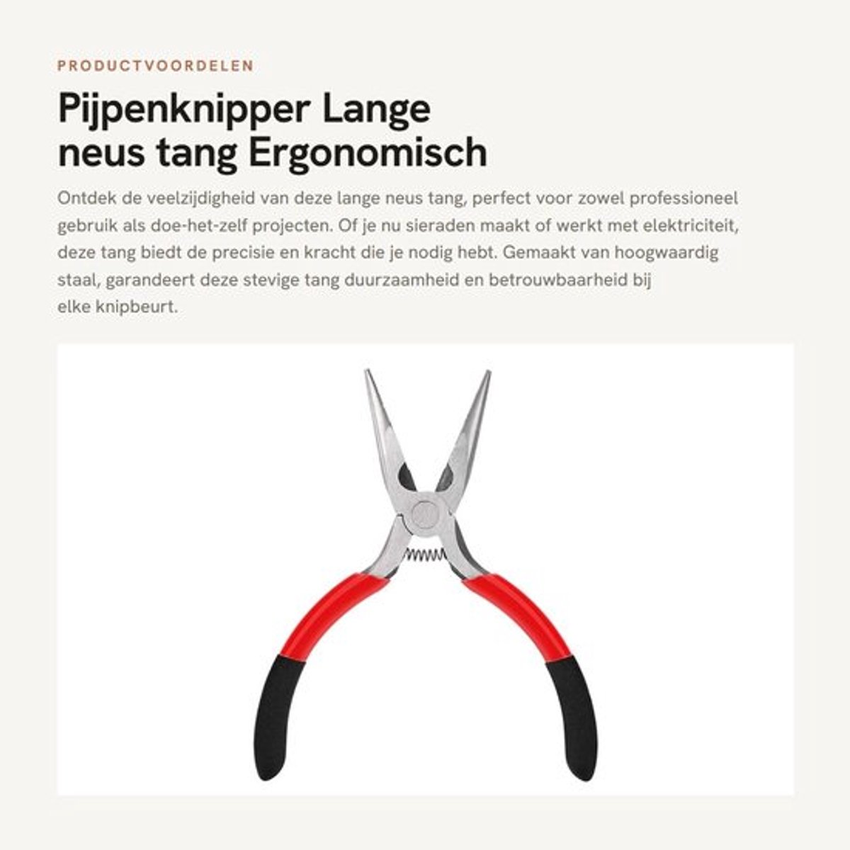 Pijpenknipper - Lange neus tang - Ergonomisch handvat - Zwart - Draadknippen - Ideaal voor sieraden maken - Geschikt voor elektriciens