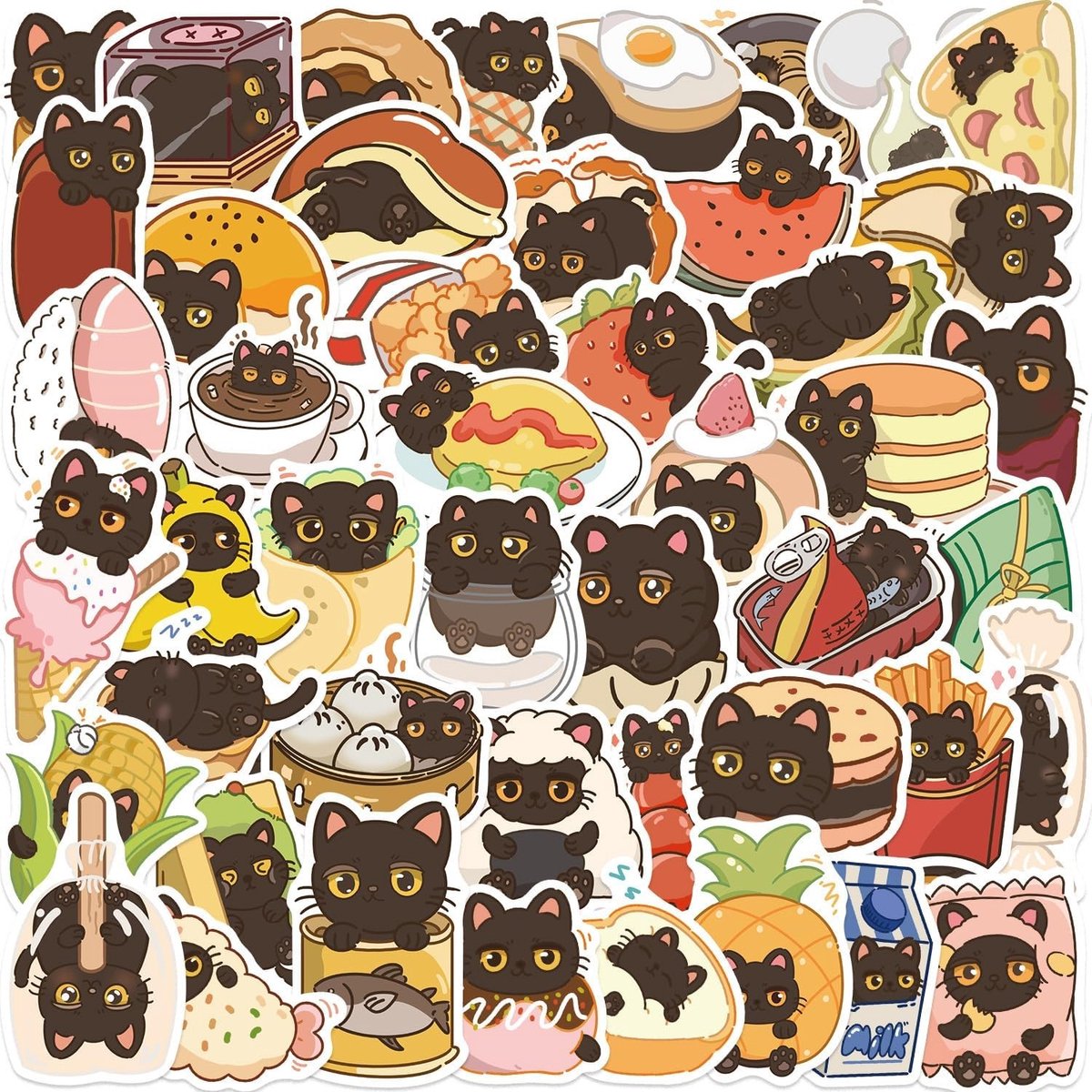 50 Stuks Zwarte Kat Stickers voor Tieners en Volwassenen - Vinyl Stickerset voor Auto, Fiets, Skateboard en Laptop
