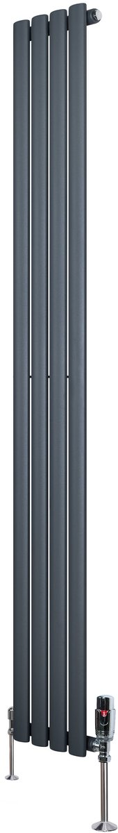 Ovale radiator 1 kolom - 1800x240 mm - grijs - thermostaatkraan