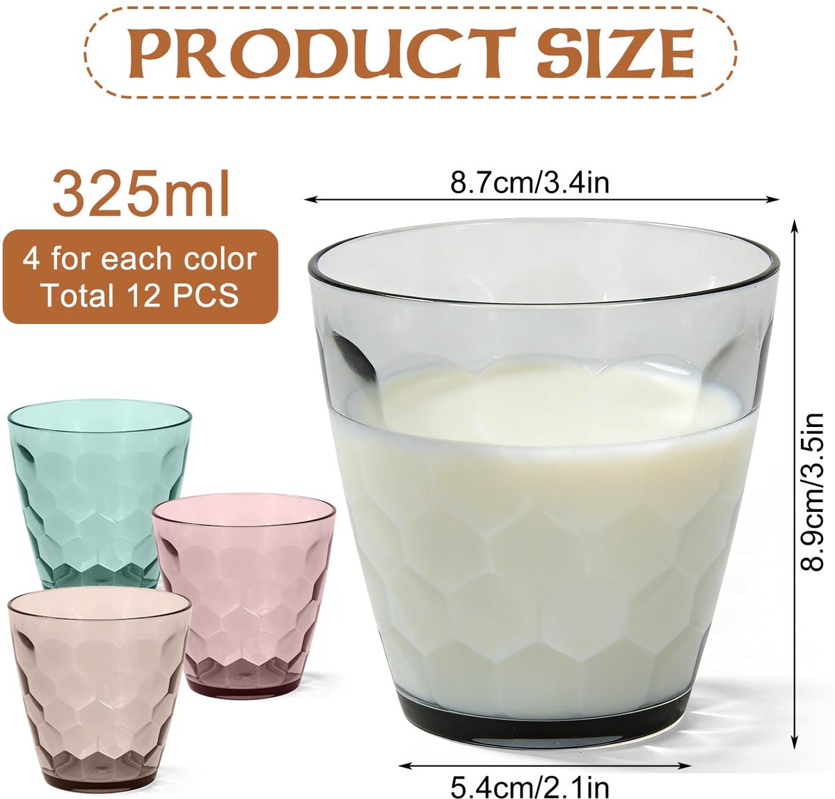 SnelShoppen - 12 stuks kleurrijke kunststof waterglazen 325 ml - Herbruikbare drinkbekers voor thuis, kantoor, restaurant, café en outdoor activiteite