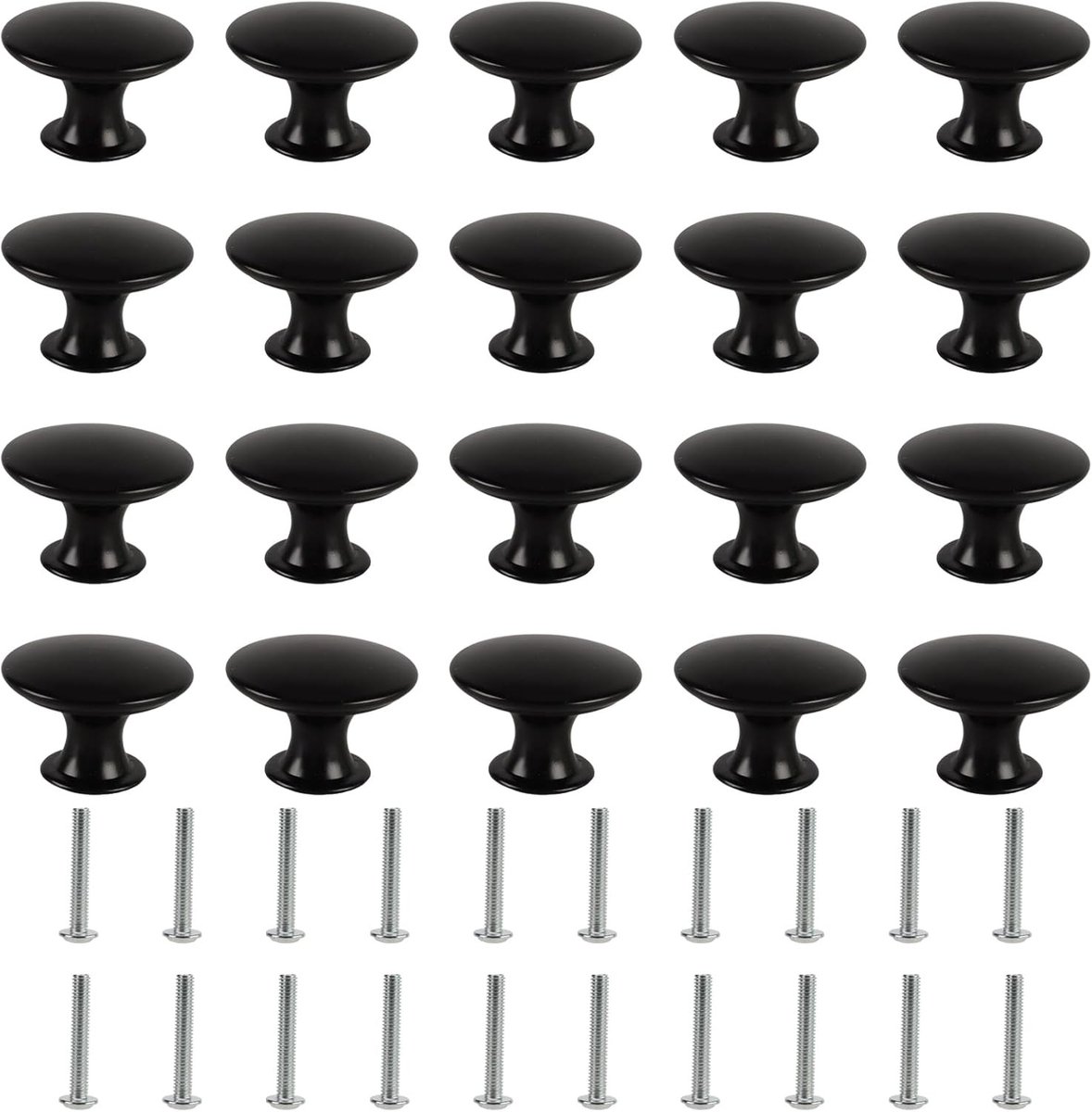 Ronde kastknoppen zwart 30 mm - 20 stuks met schroeven voor meubels, ladehandgrepen en deuren