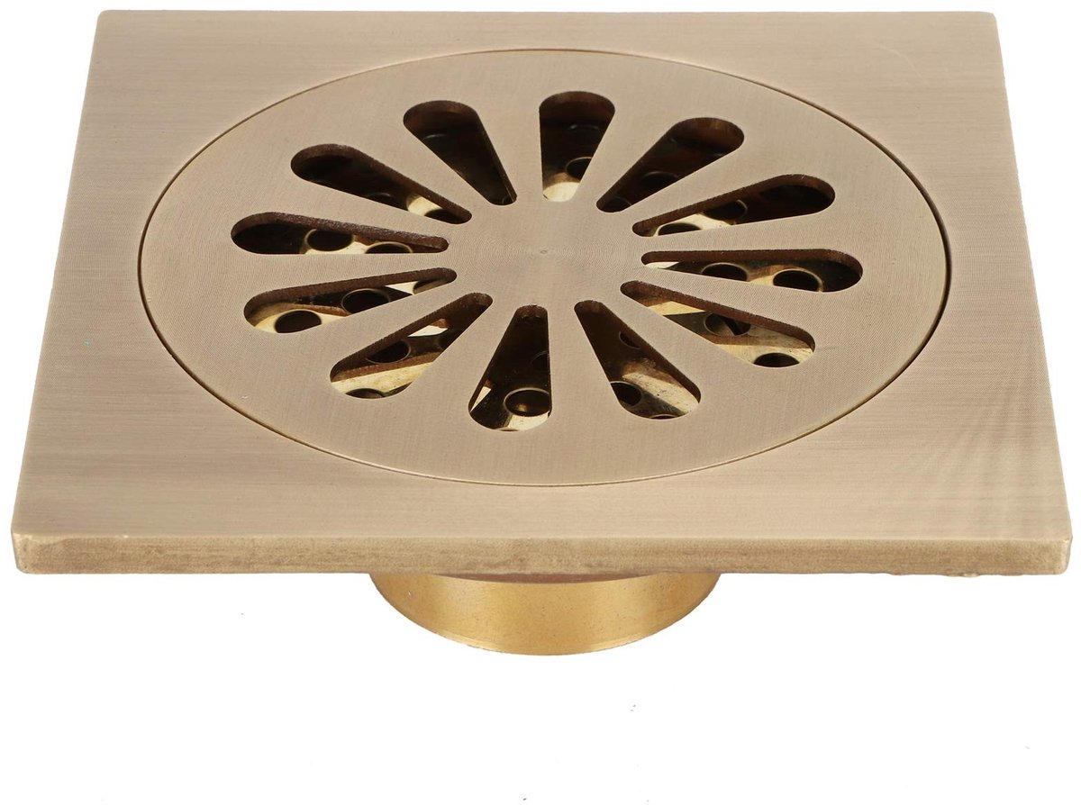 Dailygoods- Douche Afvoerputje Antiek Koper - Vloerafvoer - Massief Koper - 10 x 10 cm - Anti-blokkering - Hoogwaardige Filter
