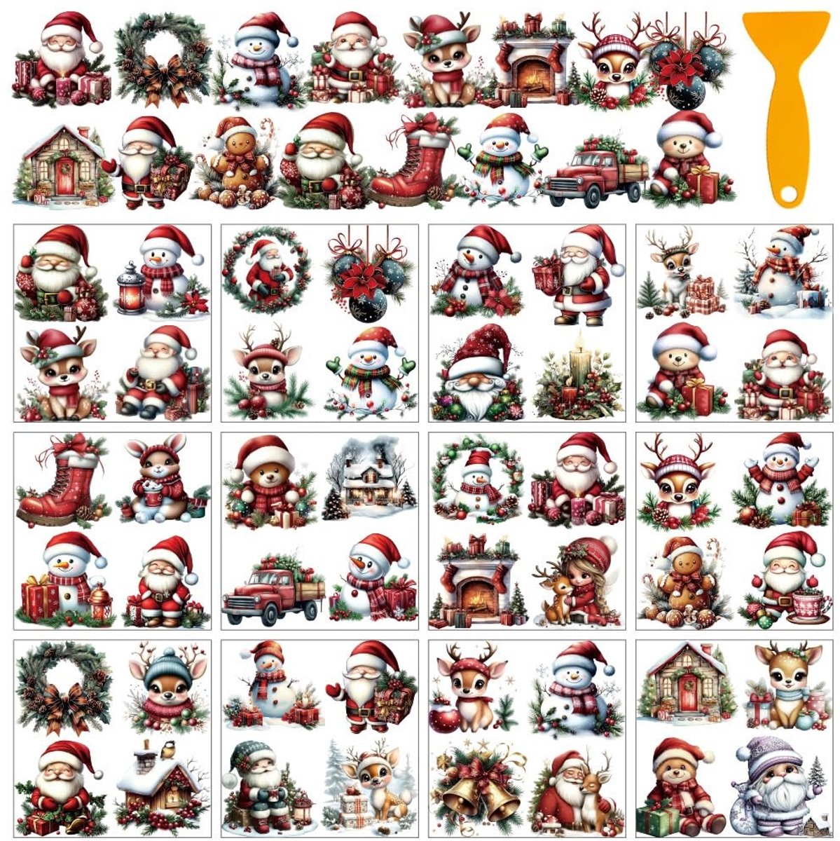 Dailygoods- Overdracht Stickers - 12 Vellen Kerst - Kabouter/Rendier/Kerstman - Raamstickers - Meubelstickers - Doe-het-zelf Ambachten - Decoratie voor Thuis/School/Kantoor