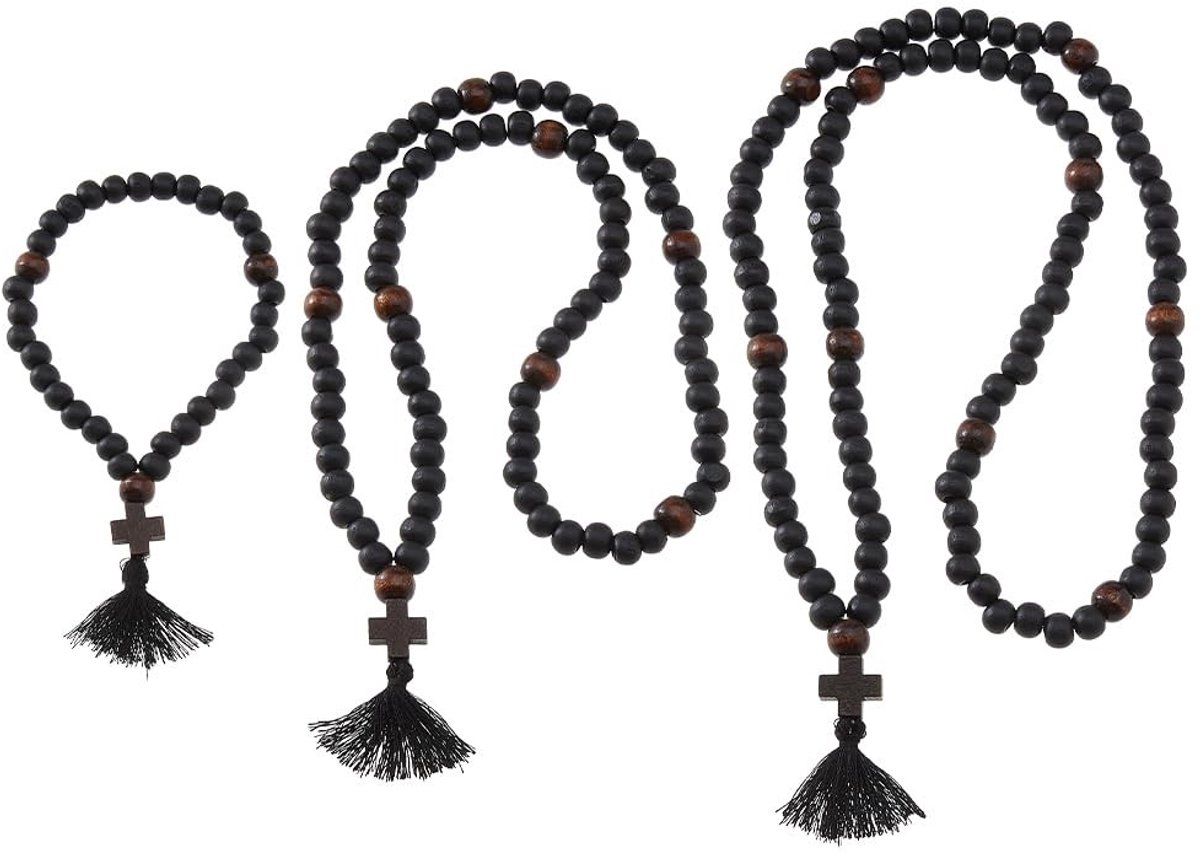 Dailygoods- Gebedstouw 30/80/100 knopen - Houten Chotki - Anglicaanse Gebedskralen - Kruis met Kwastje - Religieus Cadeau - Klassieke Vorm