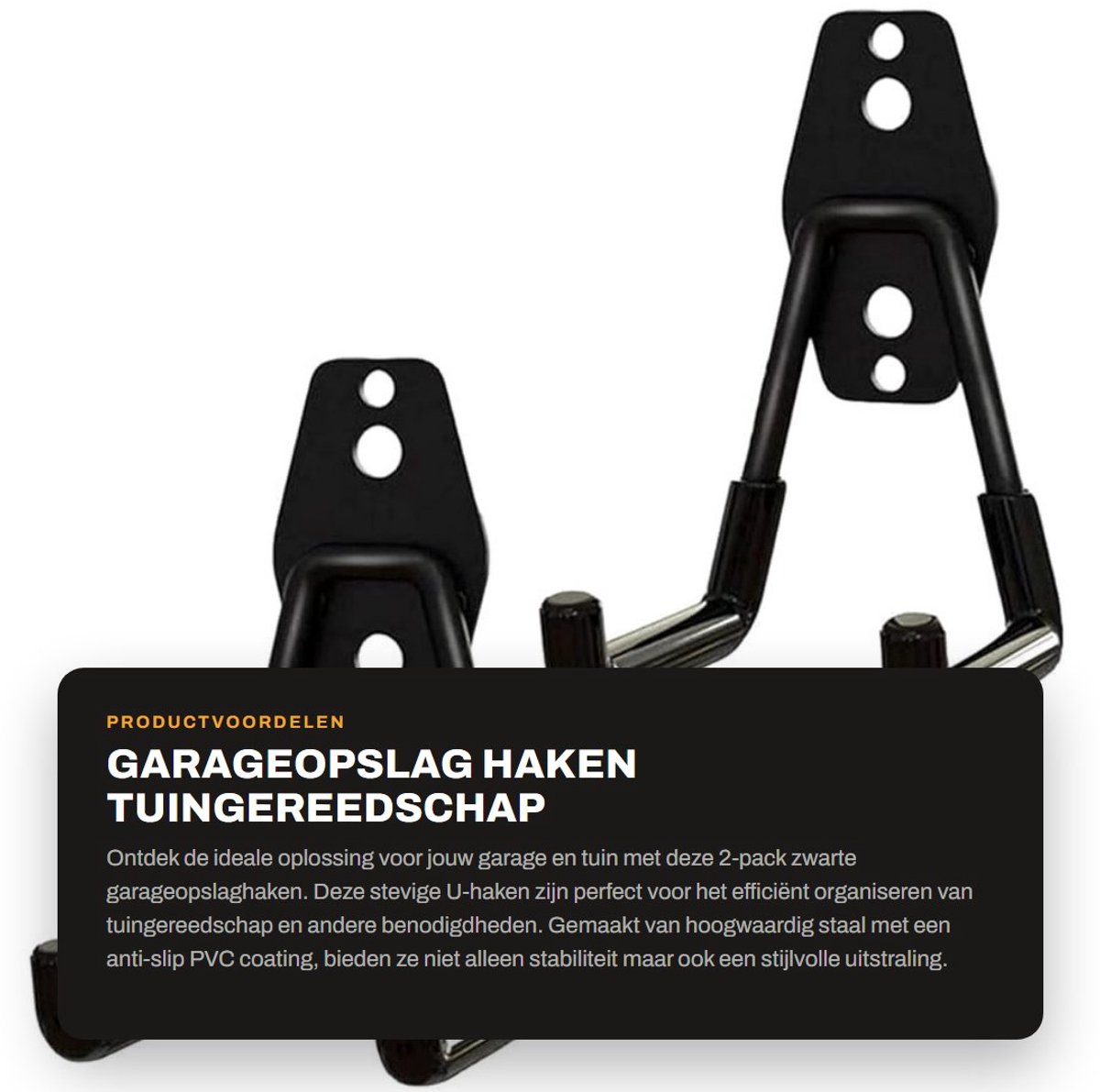 Dailygoods- Hulphaken 2-pack - Opberghaken Garage - Tuingereedschap Organizer - Staal Muurbevestiging - Antislip Coating - Kleine U-haken