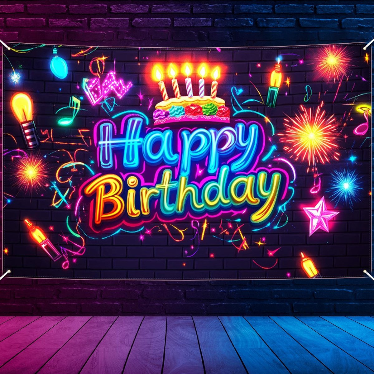 Dailygoods- Feestbanner Neon - Glow in the Dark - Verjaardagsdecoratie - 1,8m x 1,2m - Eenvoudig Ophangen - Premium Polyester
