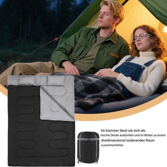 Slaapzak voor 2 - Outdoor deken - Kamperen en reizen - Warmte isolerend - 150 x 220 cm - Zwart — afbeelding 5