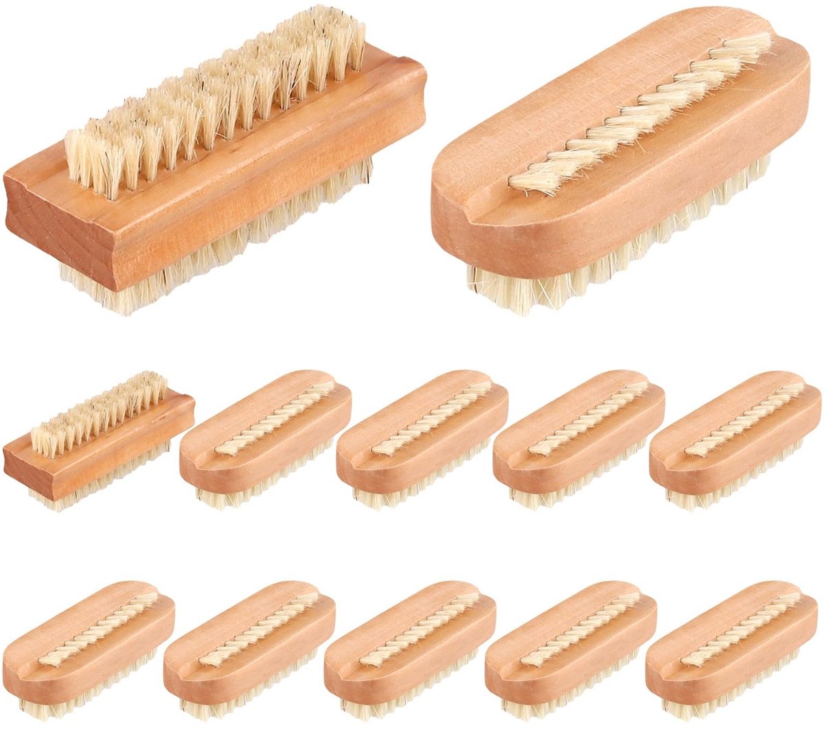Dailygoods- Nagelborstel Dubbelzijdig - 12 Stuks - Houten Borstel - Varkenshaar - Diepe Reiniging - Compacte Afmetingen 9,8 x 4 x 3,5 cm - Nagelreiniger