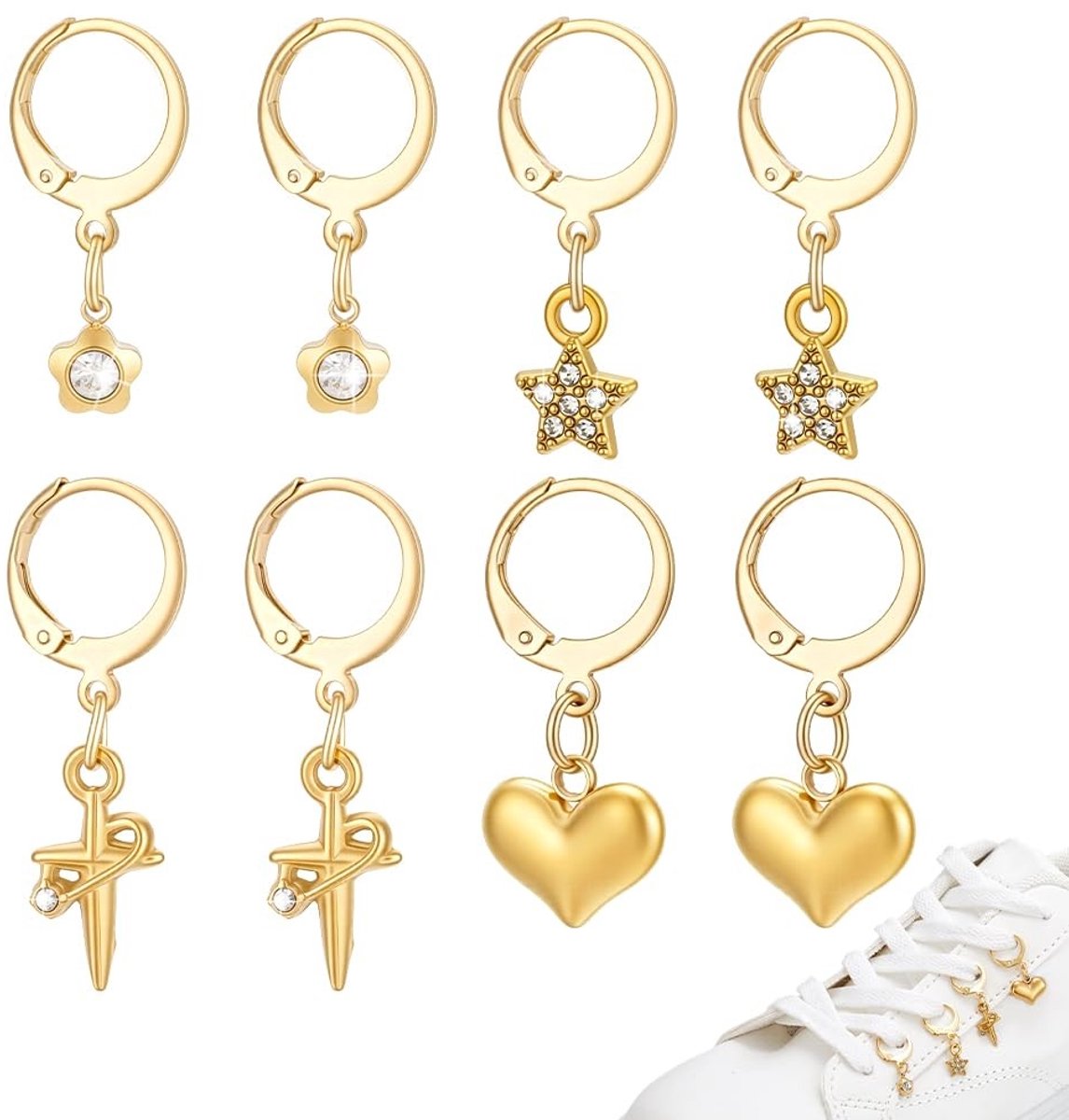 Dailygoods- Schoen Charms 8 Stuks - Gouden Charms - Decoratie voor Sneakers - Persoonlijke Bedels - Unieke Hangers - Geschikt voor Vrouwen - Schoenbedels