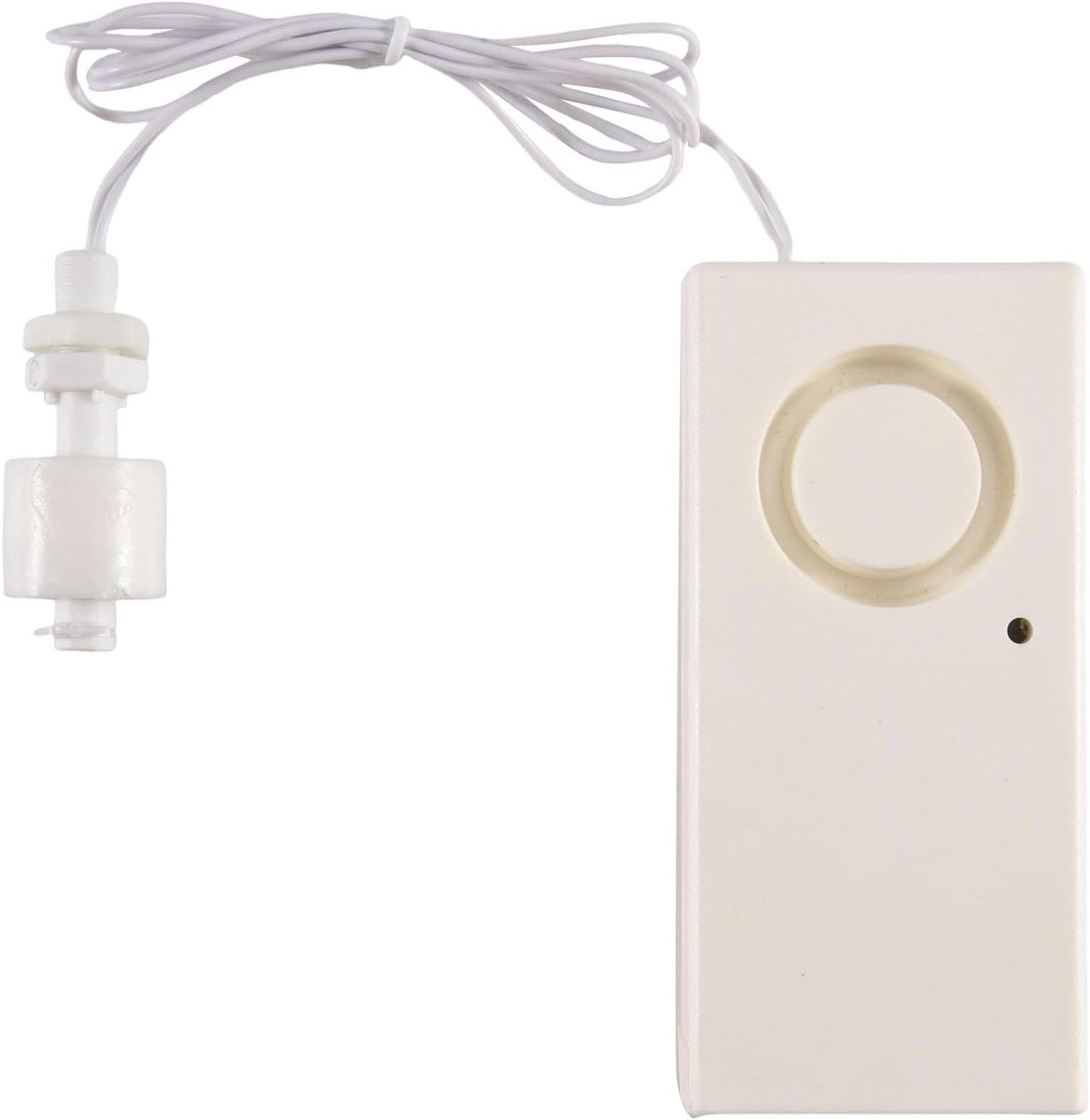 Waterlekdetector Alarm - Overloopmelder - Wateroverlast Voorkomen - 130 Decibel Alarm - 1 Meter Kabel - Wit