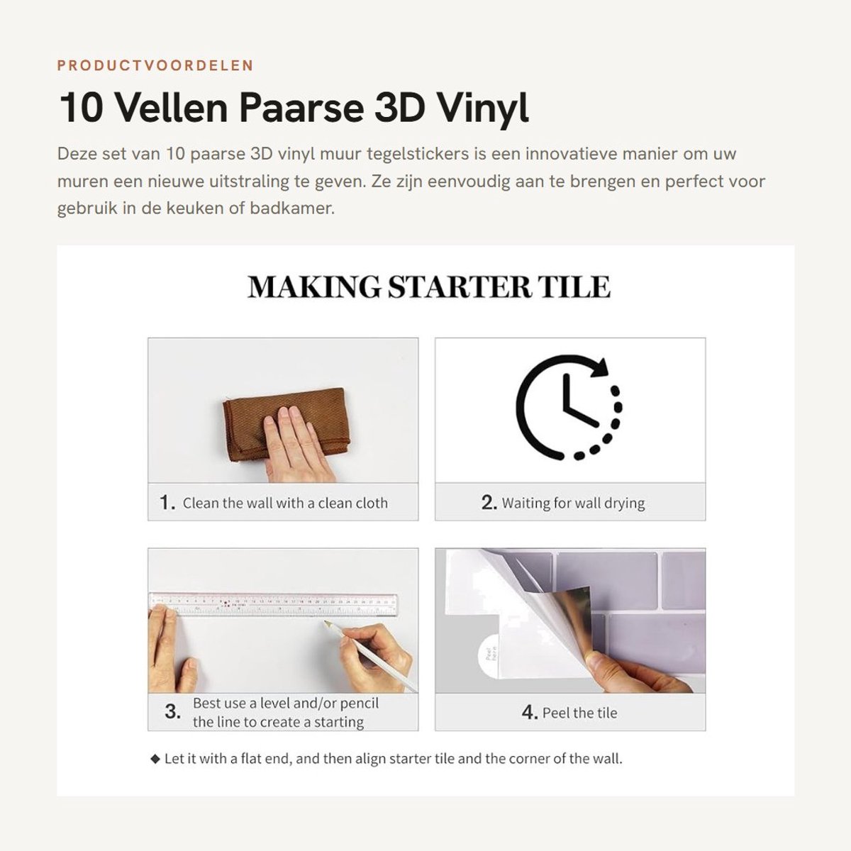 Dailygoods- Tegelstickers 3D Vinyl - Zelfklevend - Waterdicht - Voor Keuken/Badkamer - 30 x 30 cm - Eenvoudig aan te brengen - Muurstickers