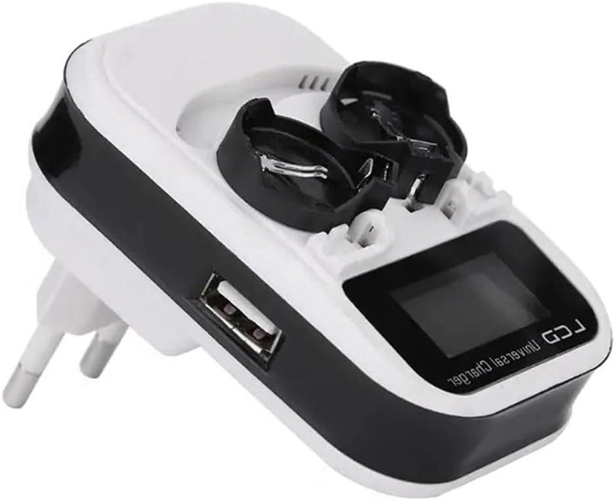 Intelligente Batterijlader - USB Oplader Multifunctioneel - Knoopcellen Opladen - Onafhankelijke Laadslots - 9 x 7 x 4 cm - Wit