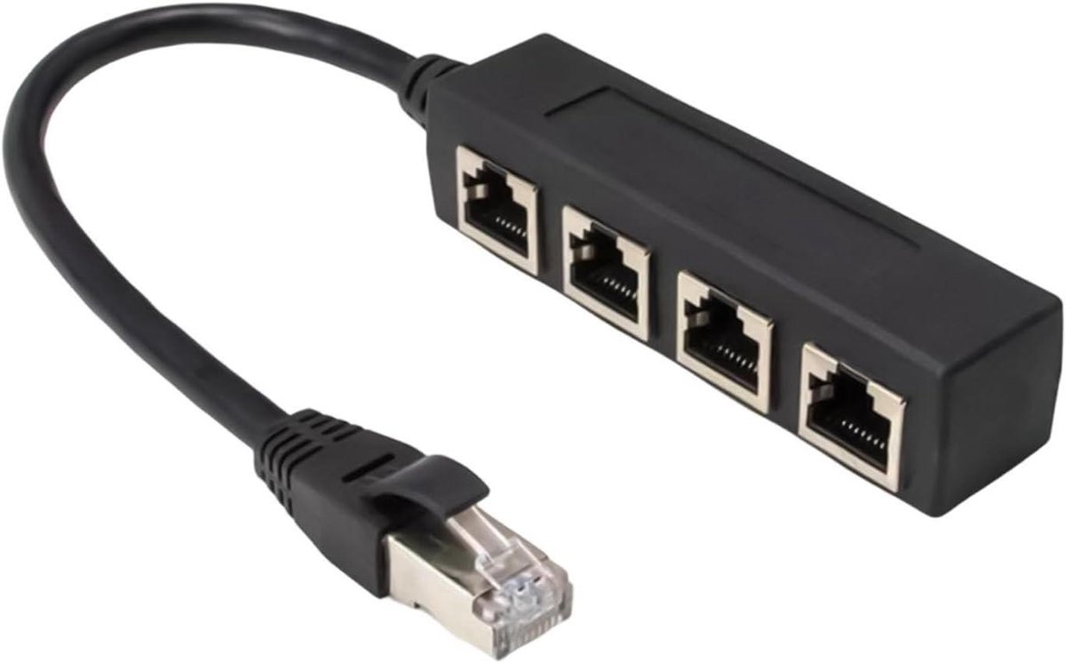 Ethernet Splitter - LAN Adapter - Netwerk Uitbreiden - Passieve 1 naar 4 Poort - 20 cm - Zwart