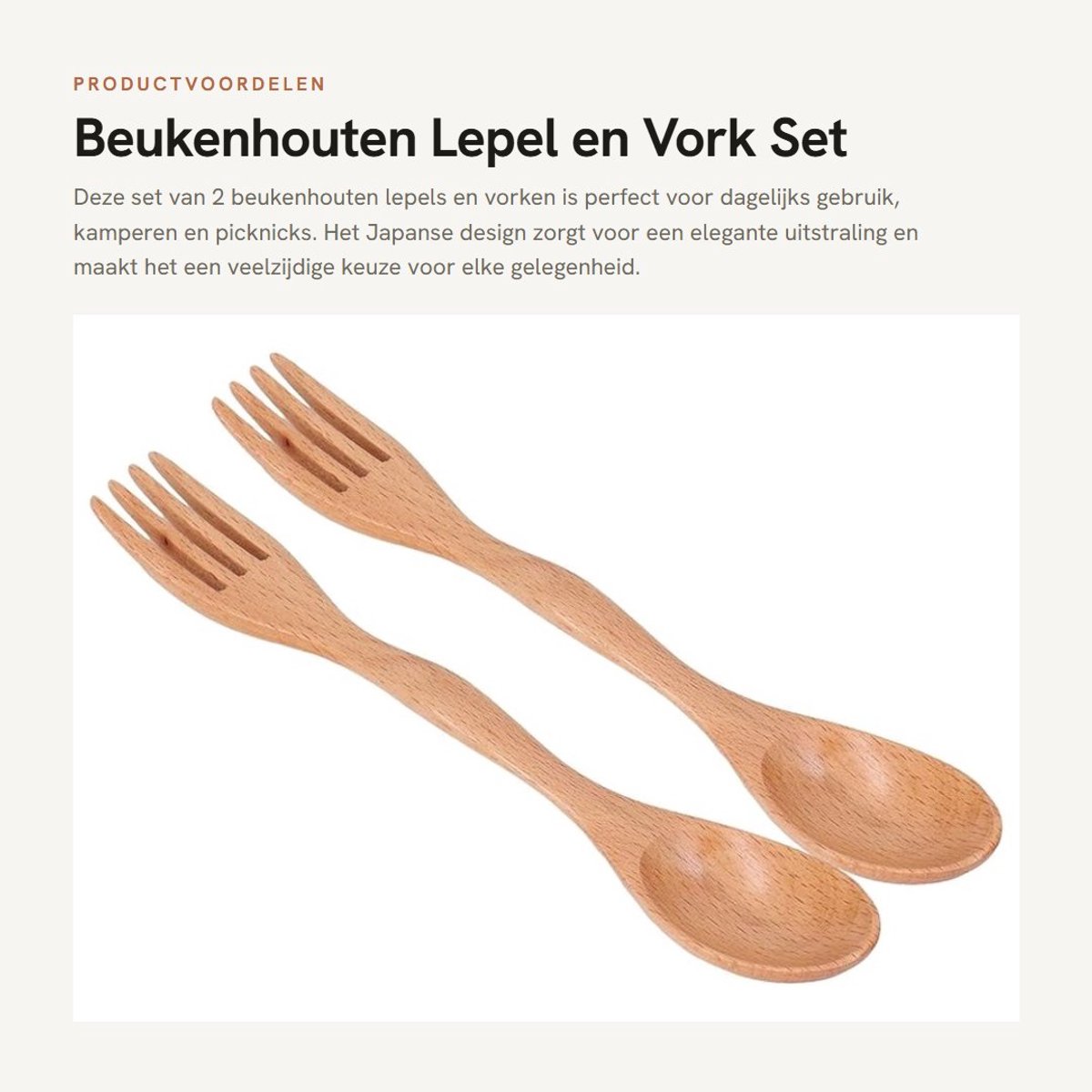 Dailygoods- Lepelvorkset 30 cm - Beukenhout - Dubbel doel - Houten Servies - Ideaal voor Picknicks - Slijtvast en Hittebestendig - Houten Bestek