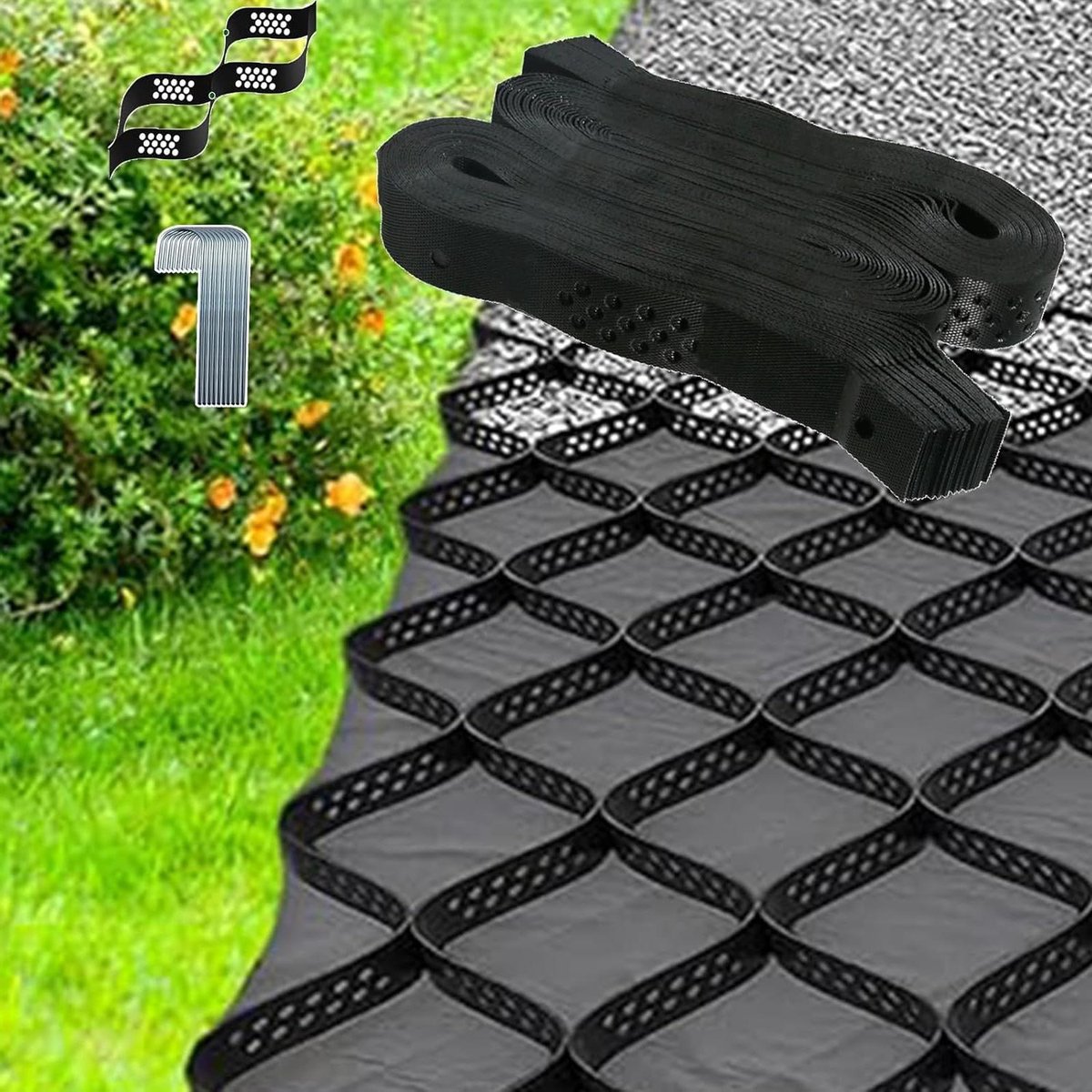 Grindrooster Bodemstabilisator - Grindmat Bodemversteviger - Opritten Versterken - Hoog Draagvermogen - 15 x 73 m - Zwart
