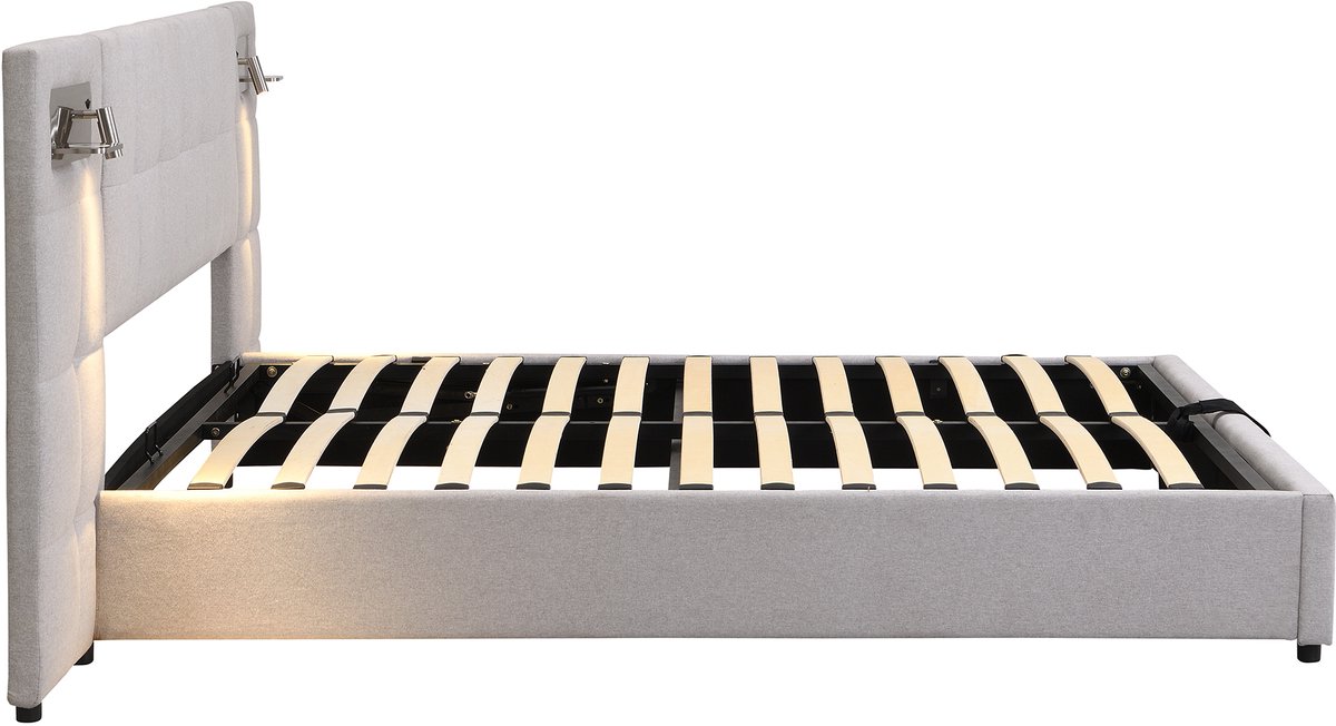 COVREO Bedframe 180x200 cm - grijs, stoffen, met opbergruimte, zonder matras