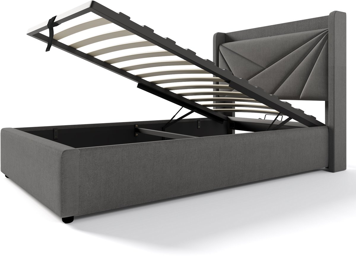 COVREO Bedframe 90x200 cm grijs stoffen frame met USB-C, zonder matras