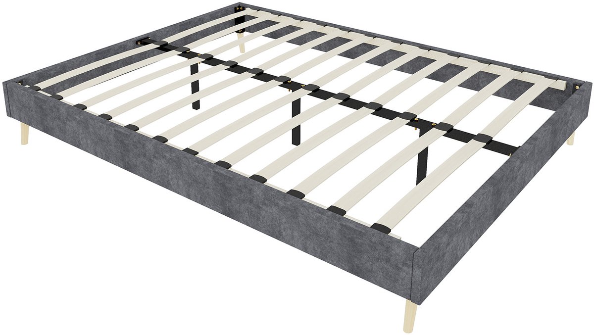 COVREO Kinderbed met cartoonhoofdbord – 140x200x30 cm – Bedframe van stof en metaal – voor kinderkamer – Grijs - zonder matras