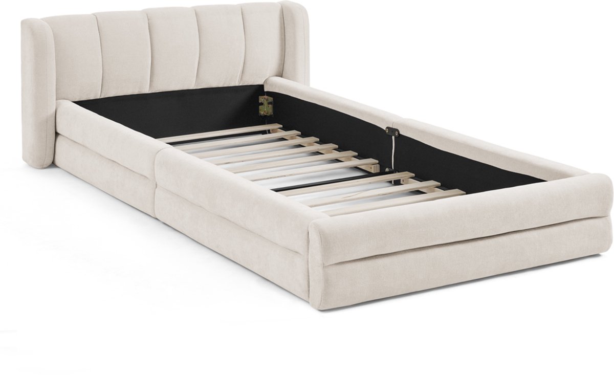 COVREO Bed 220x105 cm – beige chenille, hoofdbord, geschikt voor matras 90x200 cm