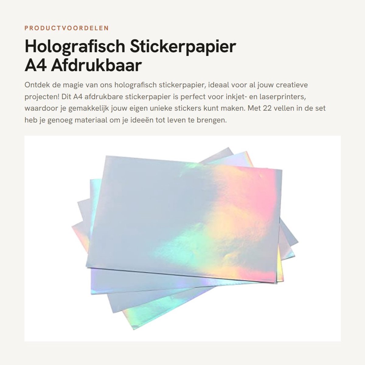 Dailygoods- Holografisch Stickerpapier A4 - 22 Vellen - Waterdicht - Inkjet/Laserprinters - Hoge Inktabsorptiesnelheid - Heldere Afbeeldingen - Afdrukpapier