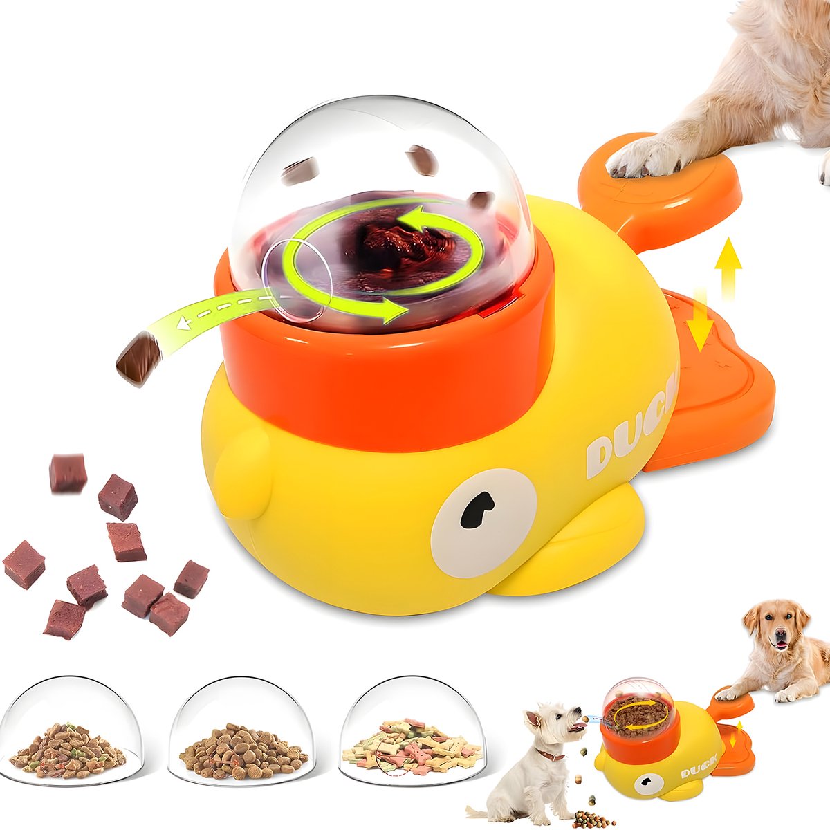 Automatische Voerbak voor Kat en Hond - Schattige Eend Design Dierenvoer Dispenser - Huisdier Voederautomaat - ABS Materiaal - Geel