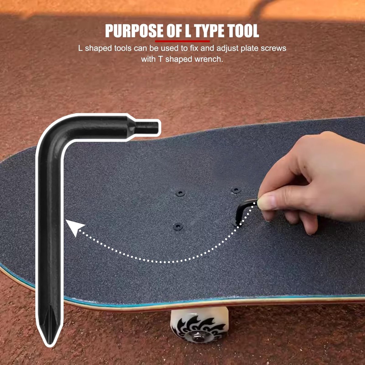 Dailygoods- Skateboard Tool - T-vormige Sleutel - L-vormige Sleutel - Staal/Kunststof - Voor Repareren/Afstellen - Onderhouds Gereedschap - Schaatssleutel