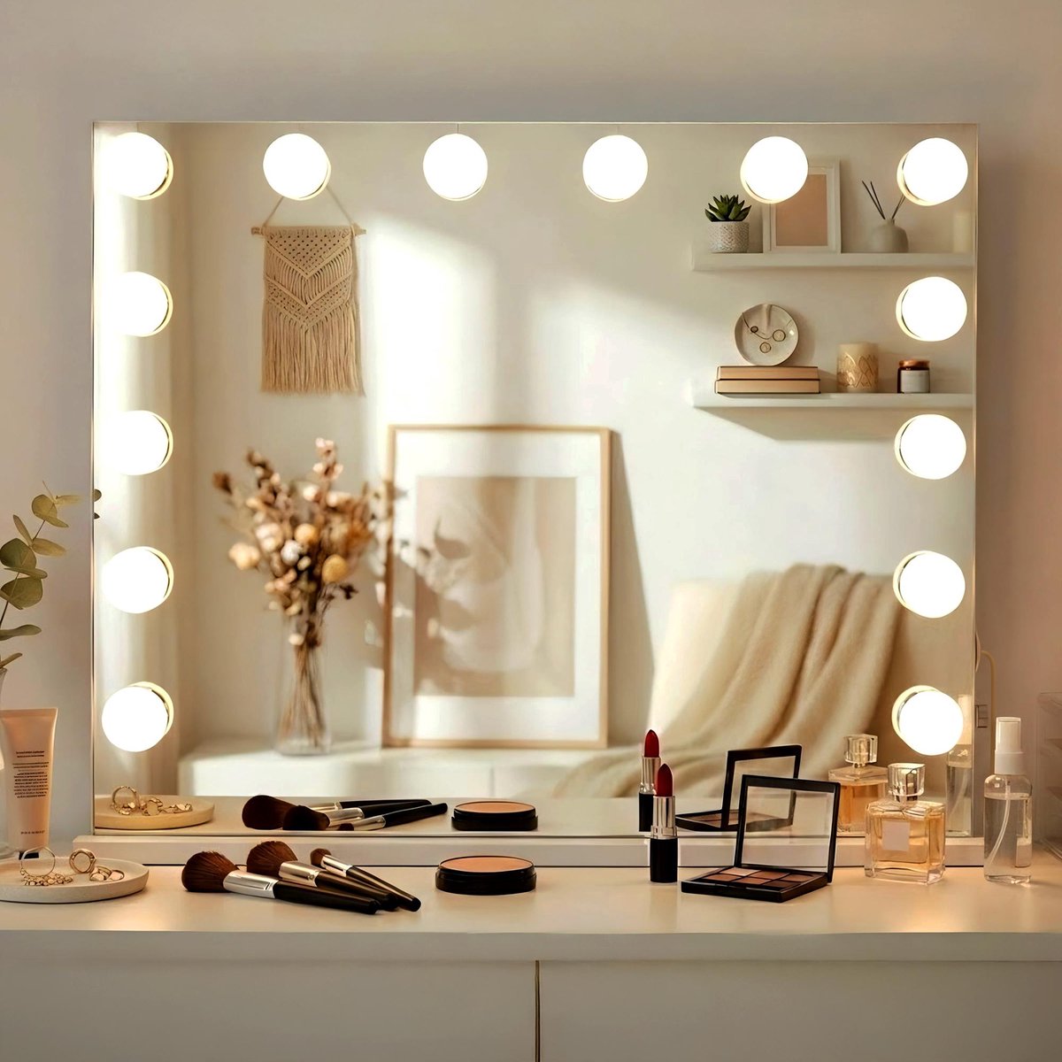CLP Palmdale Make-up Spiegel Hollywood - Dimbare LED Verlichting - USB-Aansluiting - Verlichte Vanity Spiegel - wit