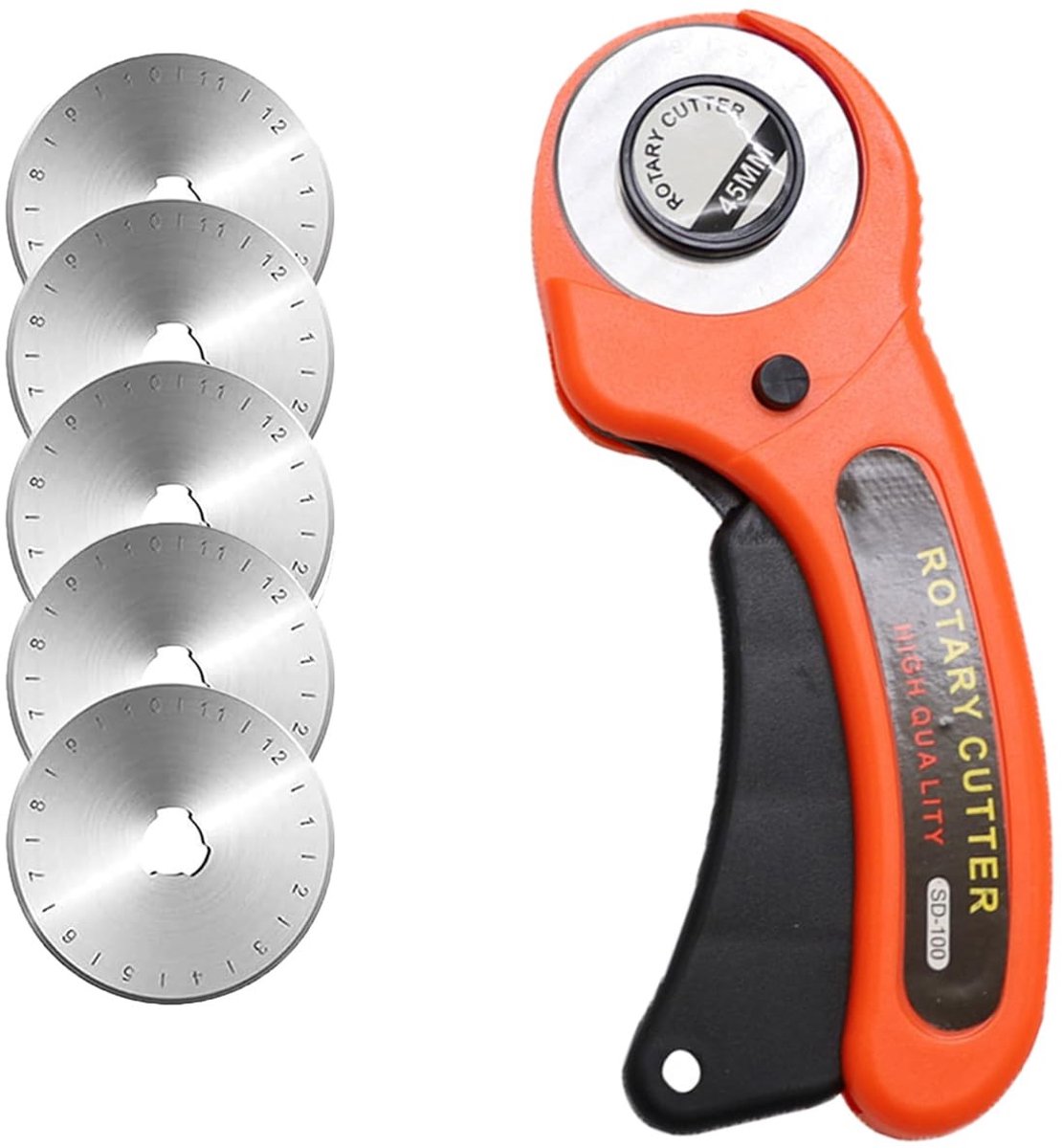 Dailygoods- Rolmes Professioneel - Roterend Snijmes 45 mm - 5 x Reservemesjes - Ronde Messen Cutter - Voor Stik-, Stof-, Lederwerk - Hoogwaardig SKS-7-Staal - Snijder