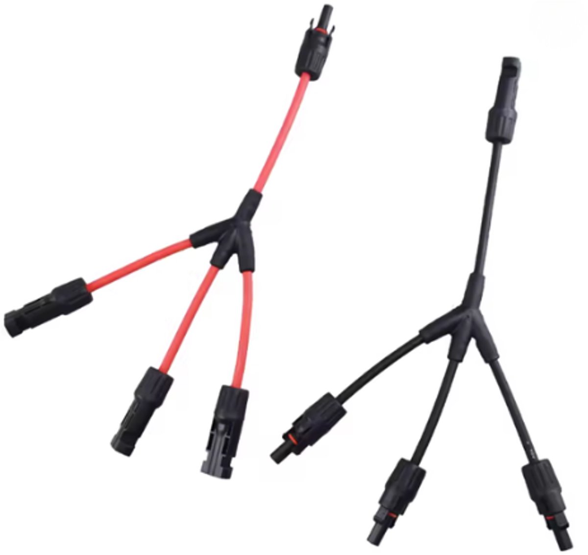 Y-Kabel splitter voor zonnepanelen camper/caravan - rood/zwart - set met 2, 3 of 4 adapters - 3 kabels