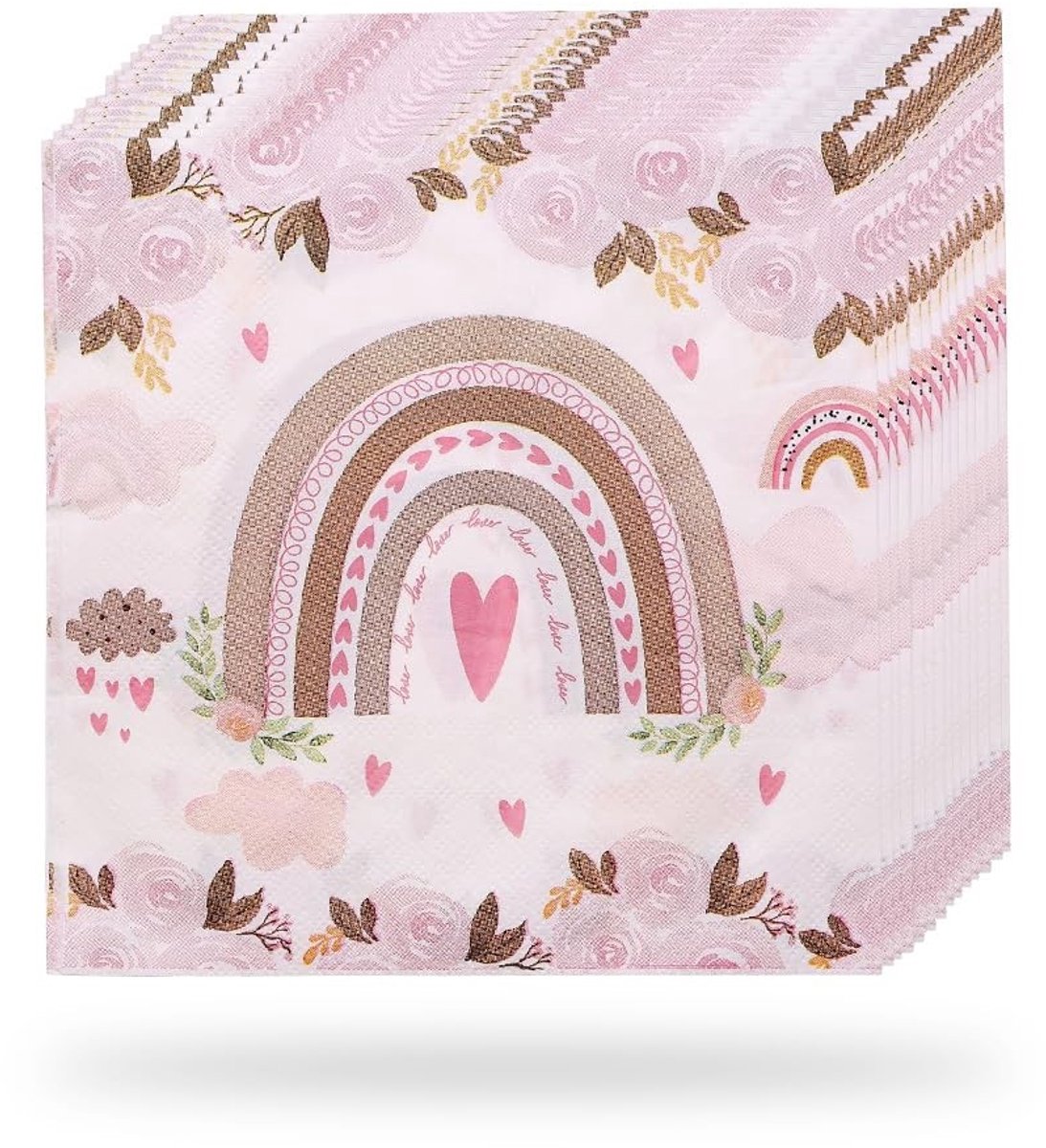 Dailygoods - Papieren Servetten - Wegwerpservetten - Tafeldecoratie - 20 Stuks - Regenboog - Bloemenservetten - Voor Kinderfeesten - 33 x 33 cm