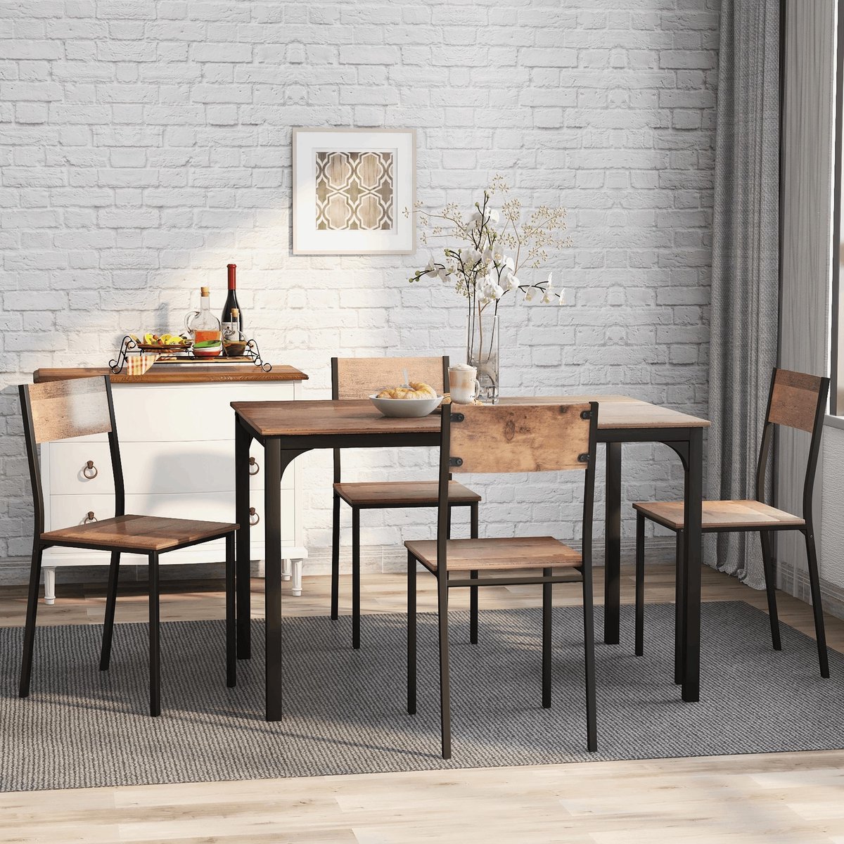 DESMIU Eettafelset Met 4 Stoelen - Ruimtebesparend Minimalistisch Design Voor Keuken Balkon En Woonkamer - Bruin - 108x65x75 Cm
