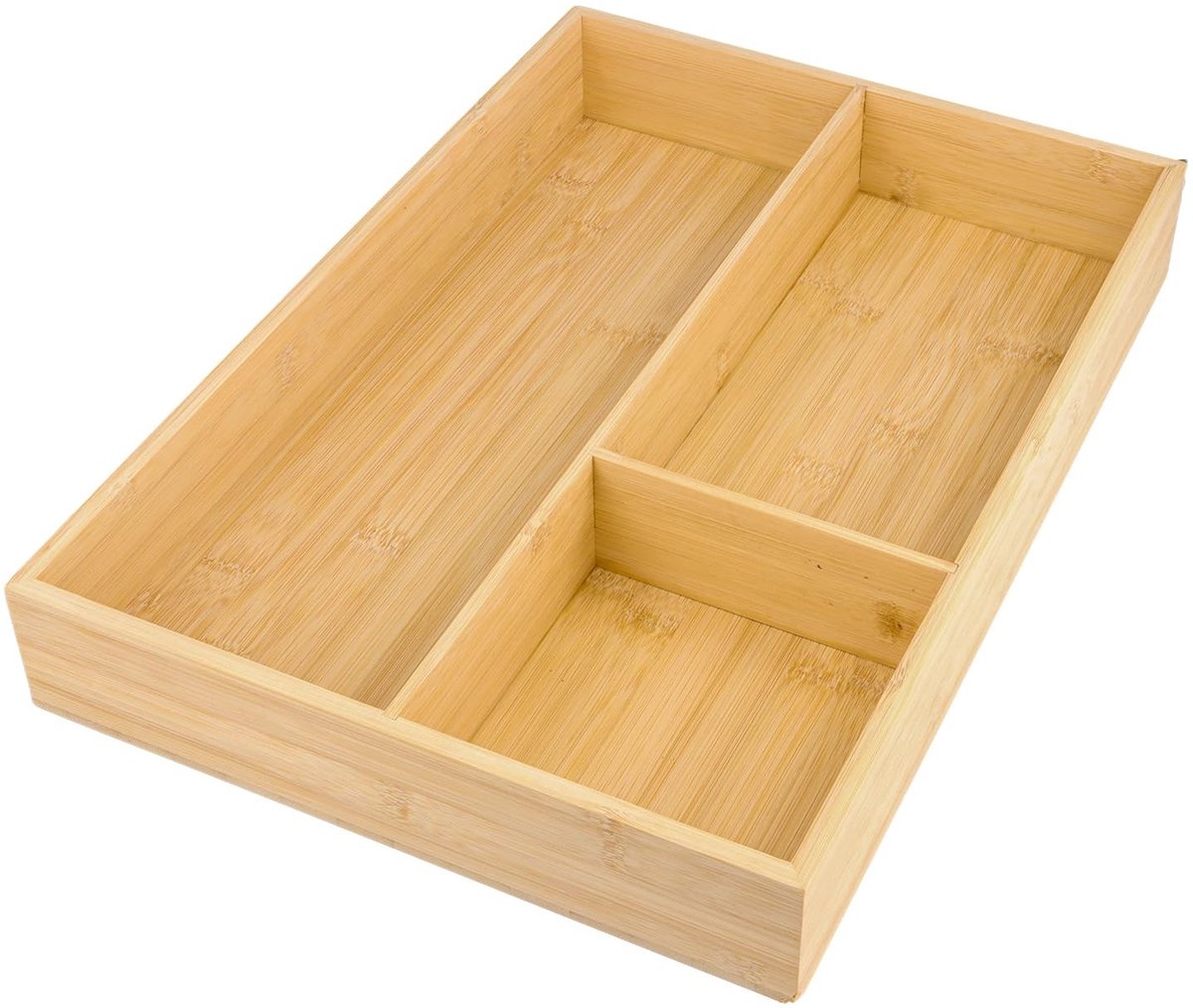 Dailygoods- Besteklade 3 Compartimenten - Bamboo Houten Organizer - 43x30x6 cm - Bestekbak - Keukenkastorganizers - Schuiflade Inzetstuk - Bestekorganizer