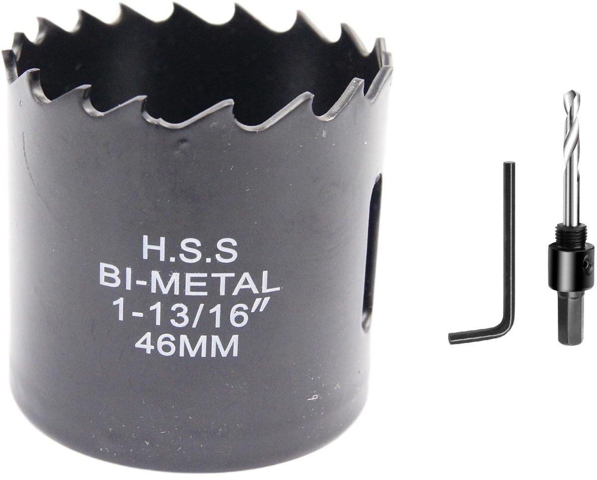 Dailygoods - Crown Saw - Bi-Metaal - Robuust en herbruikbaar - 46 mm - Cirkelzaagblad - Geschikt voor hout en metaal - Kleur zwart