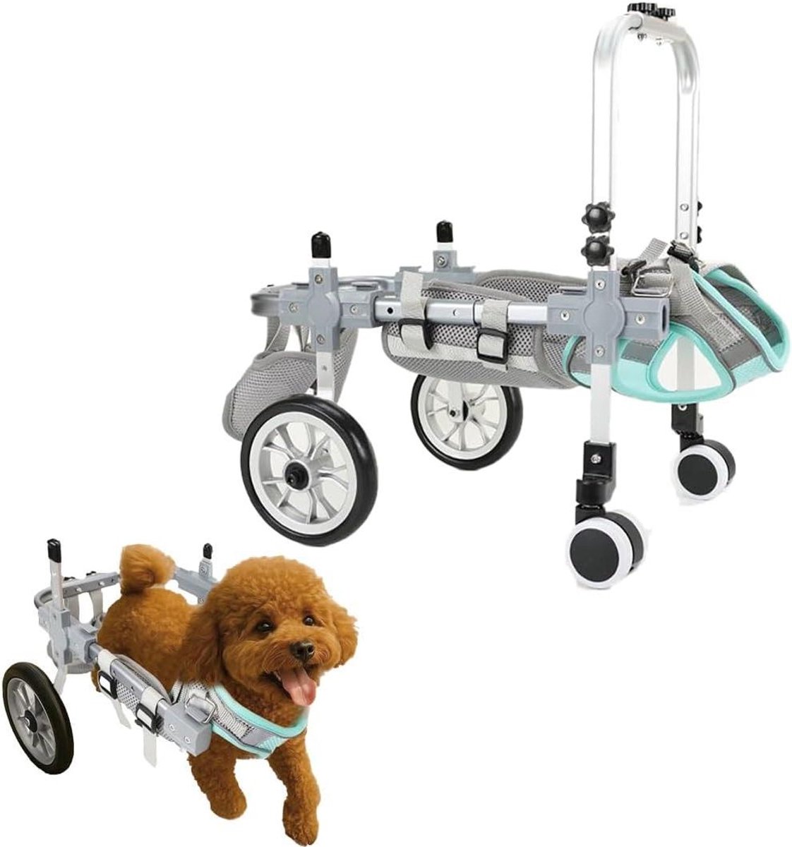 Hondenrolstoel Verstelbaar - Huisdier Mobiliteit - Ondersteuning Lopen - Aluminium Frame - Maat S - Zilver