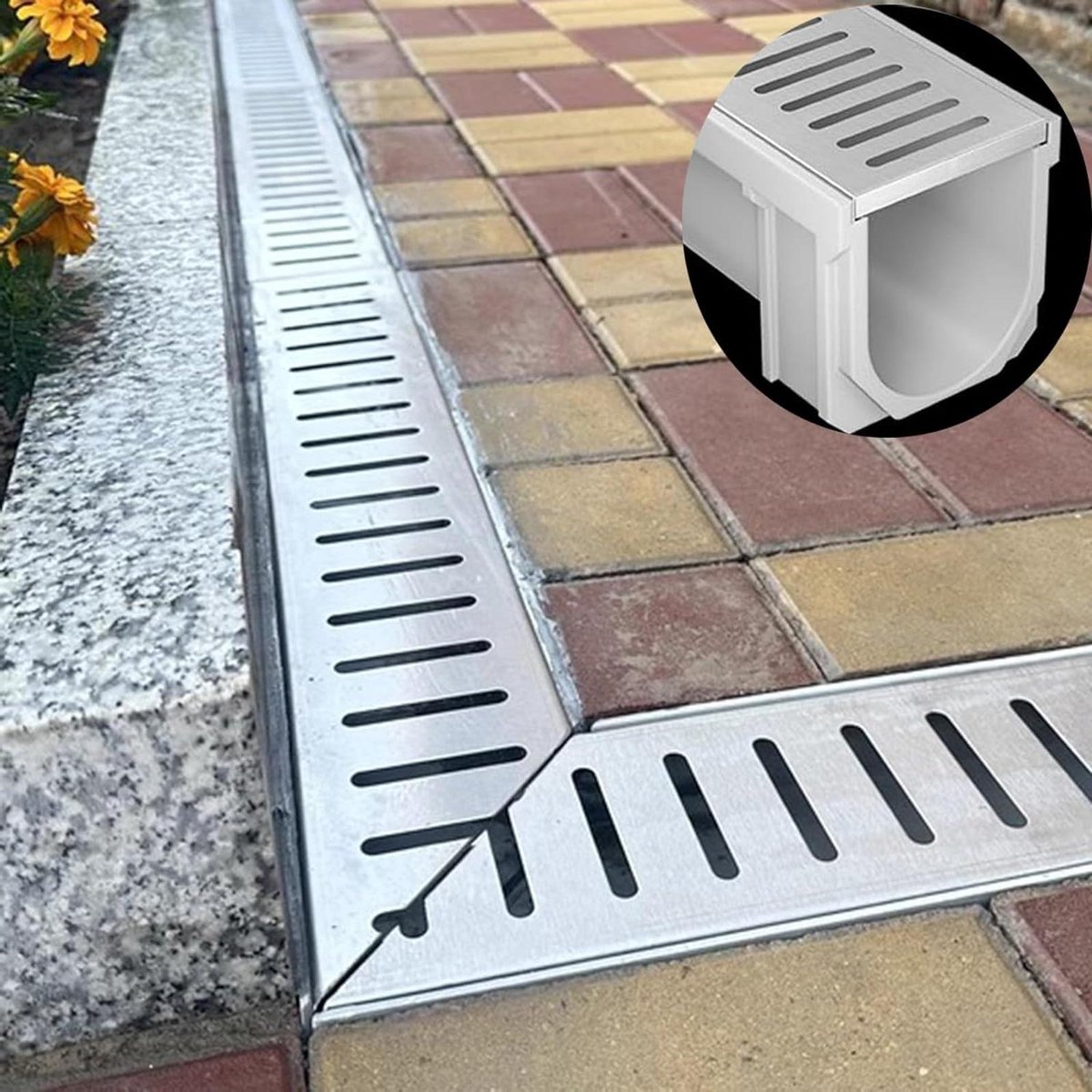Afvoersysteem met Rooster - Waterafvoer Kanaal - Effectieve Waterafvoer - Heavy-Duty Draagvermogen - 60 cm Lengte - Zilverkleurig